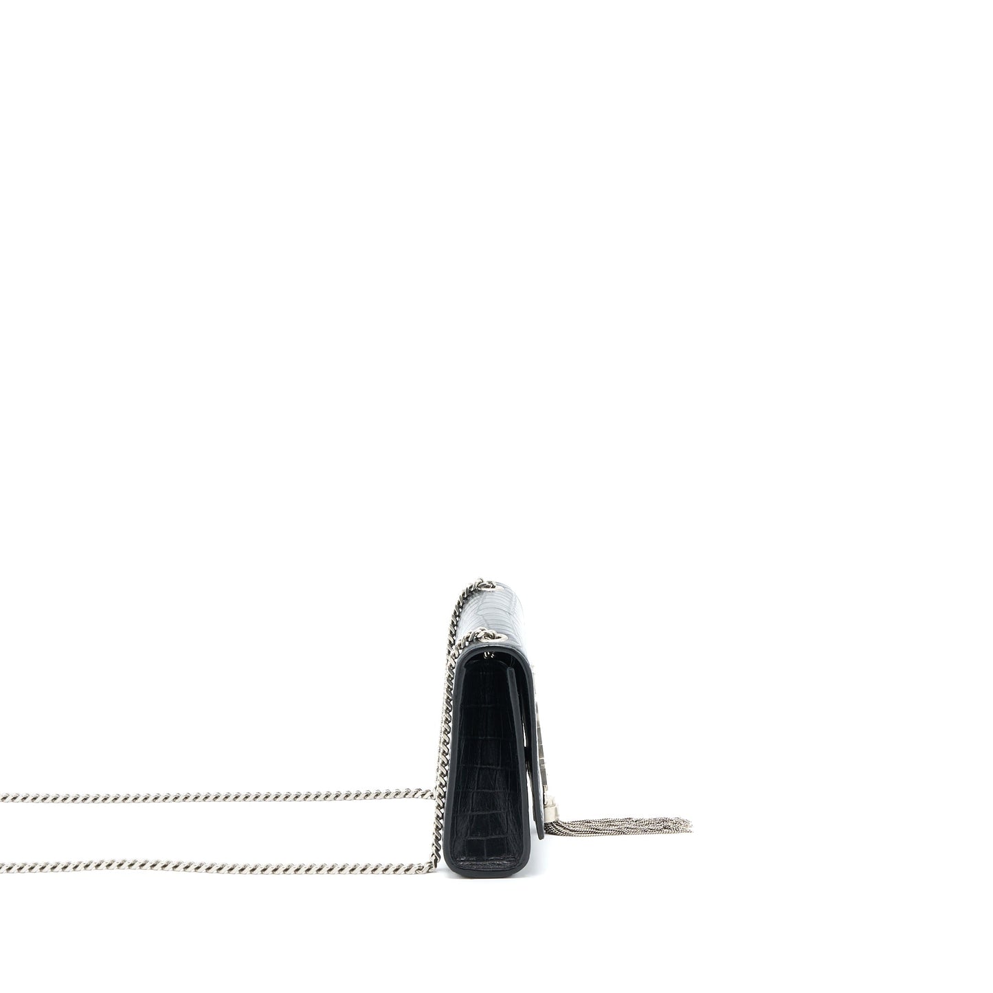 Saint Laurent Kate Tassel Crocodile-Embossed Calfskin Black