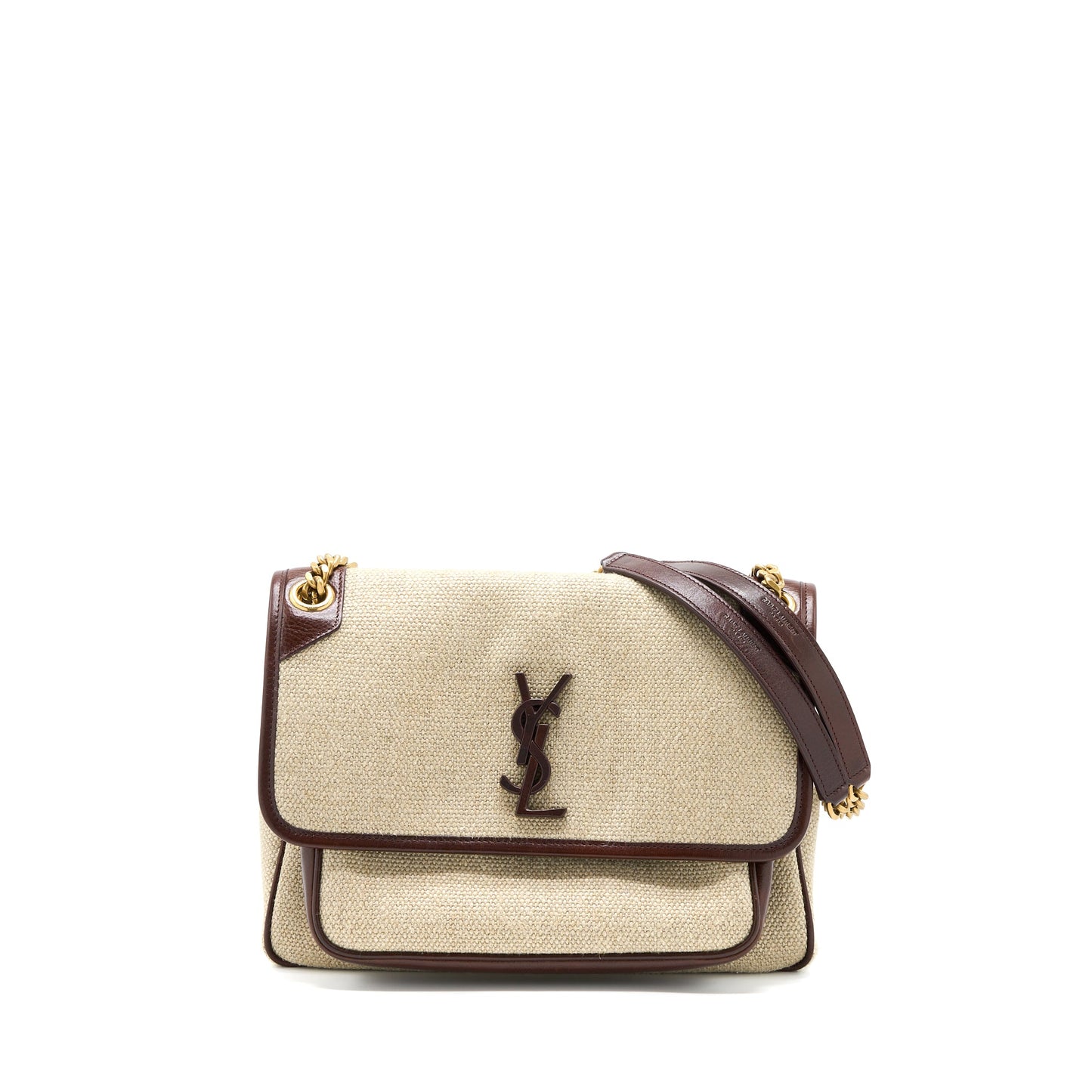 Saint Laurent Medium Niki Purse Trimmed Linen Canvas Brown