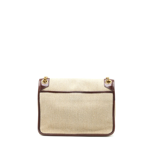 Saint Laurent Medium Niki Purse Trimmed Linen Canvas Brown