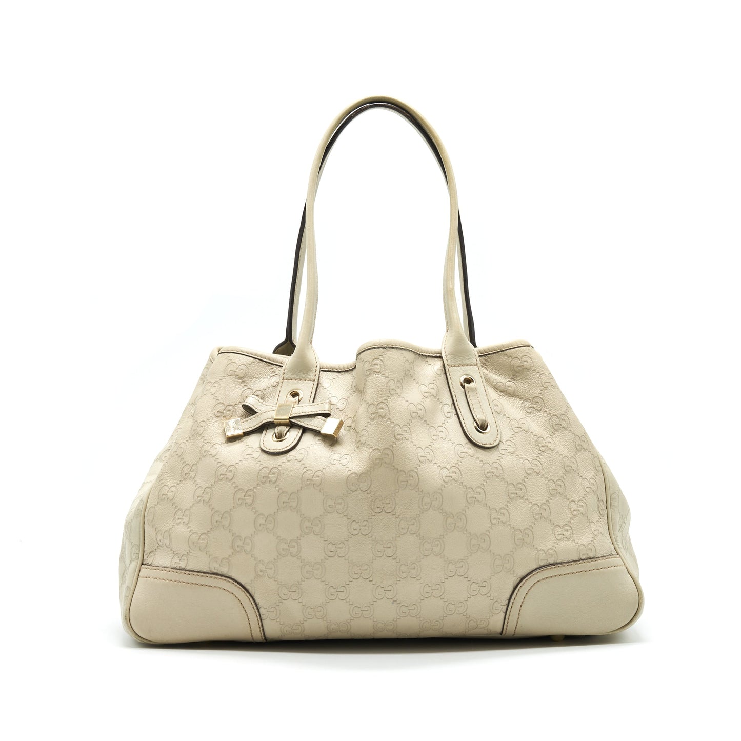 Gucci Monogram Leather Shopping Tote Purse Creamy Beige