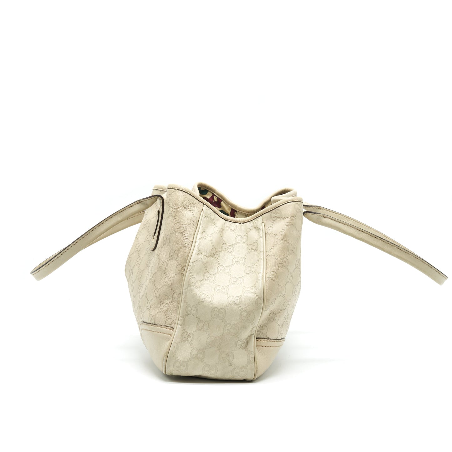 Gucci Monogram Leather Shopping Tote Purse Creamy Beige