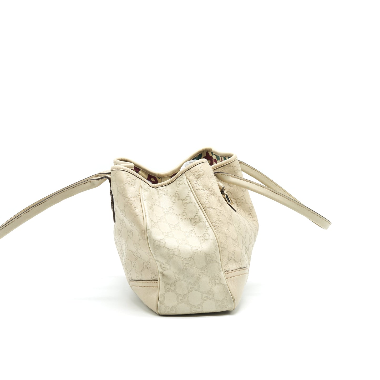 Gucci Monogram Leather Shopping Tote Purse Creamy Beige