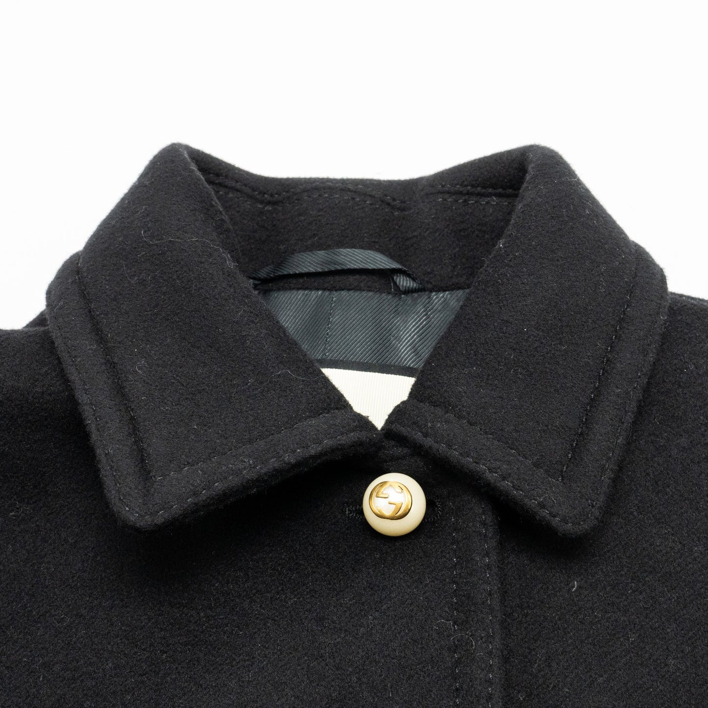 Gucci Size 38 Pearl Button Coat Wool Black