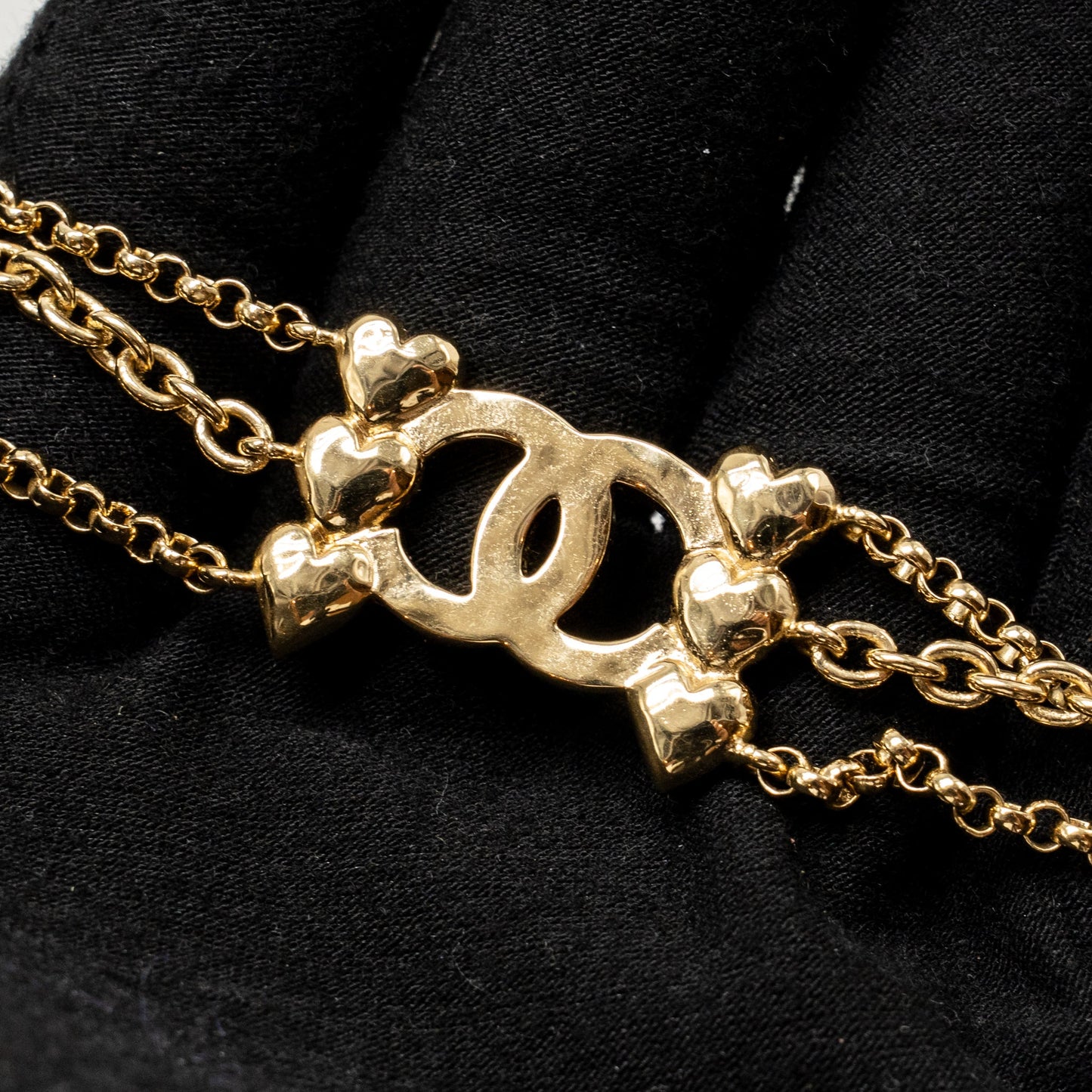 Chanel CC and Hearts Chain Chocker Crystal Light Gold Tone