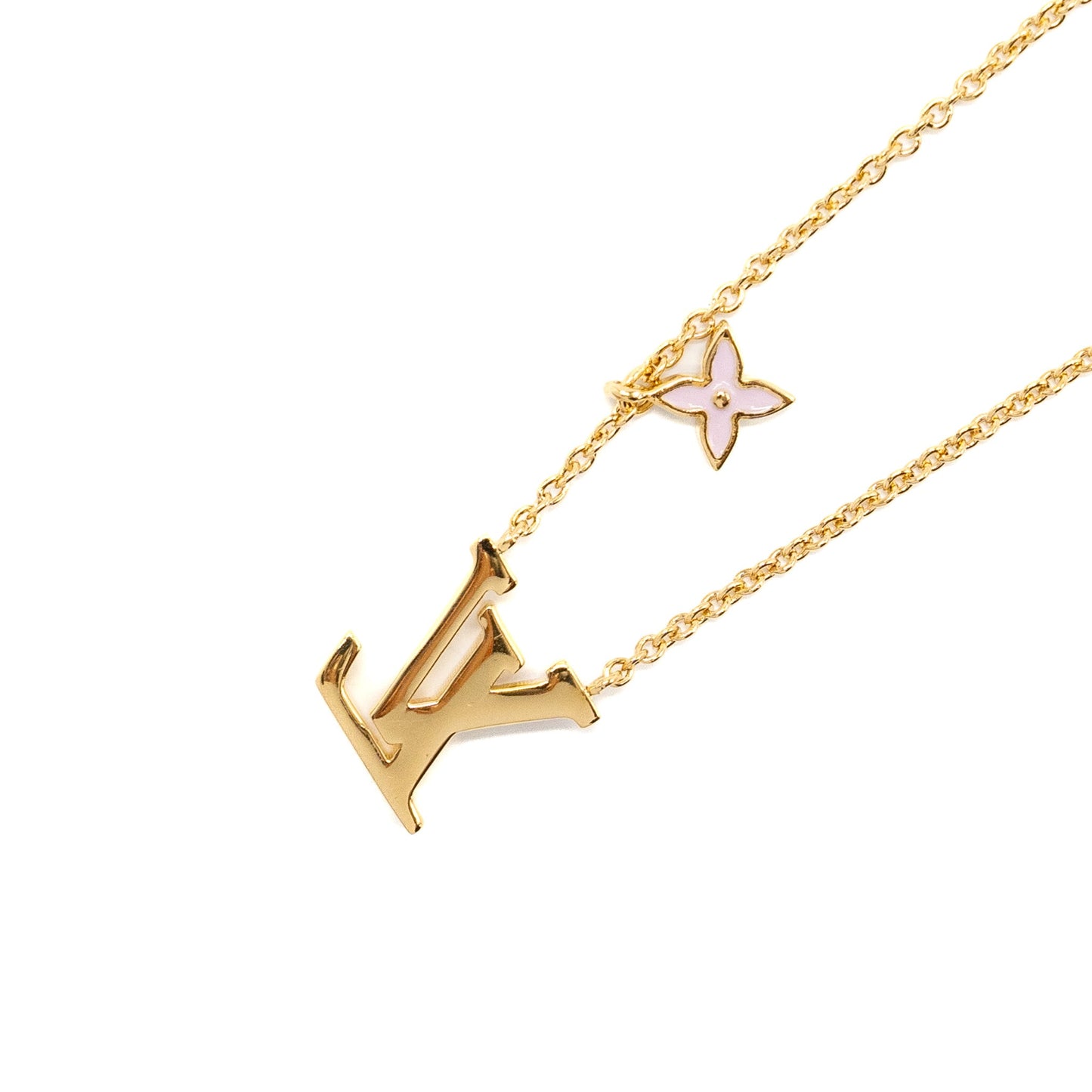 Louis Vuitton Iconic Enamel Necklace light pink gold tone