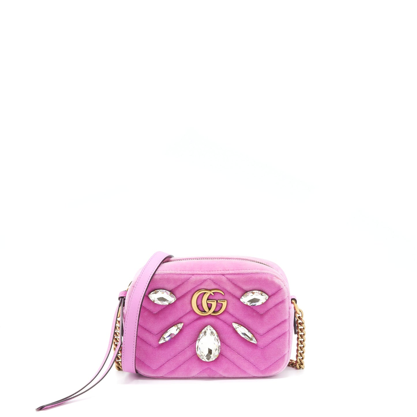 Gucci Marmont Camera Purse Velvet Pink With Crystal