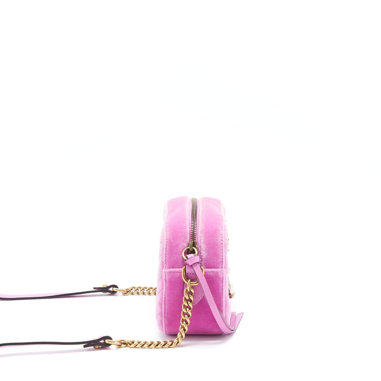 Gucci Marmont Camera Purse Velvet Pink With Crystal