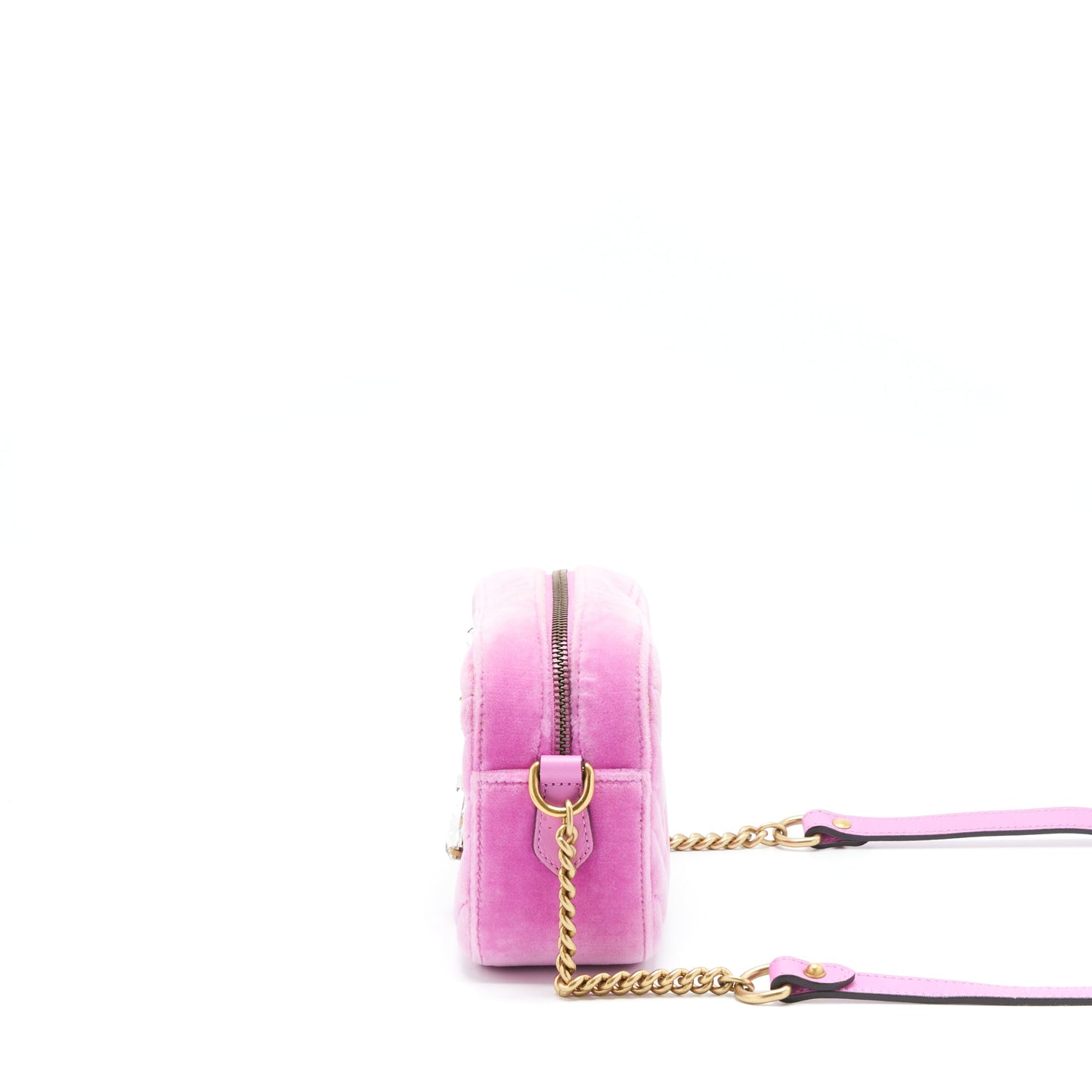 Gucci Marmont Camera Purse Velvet Pink With Crystal