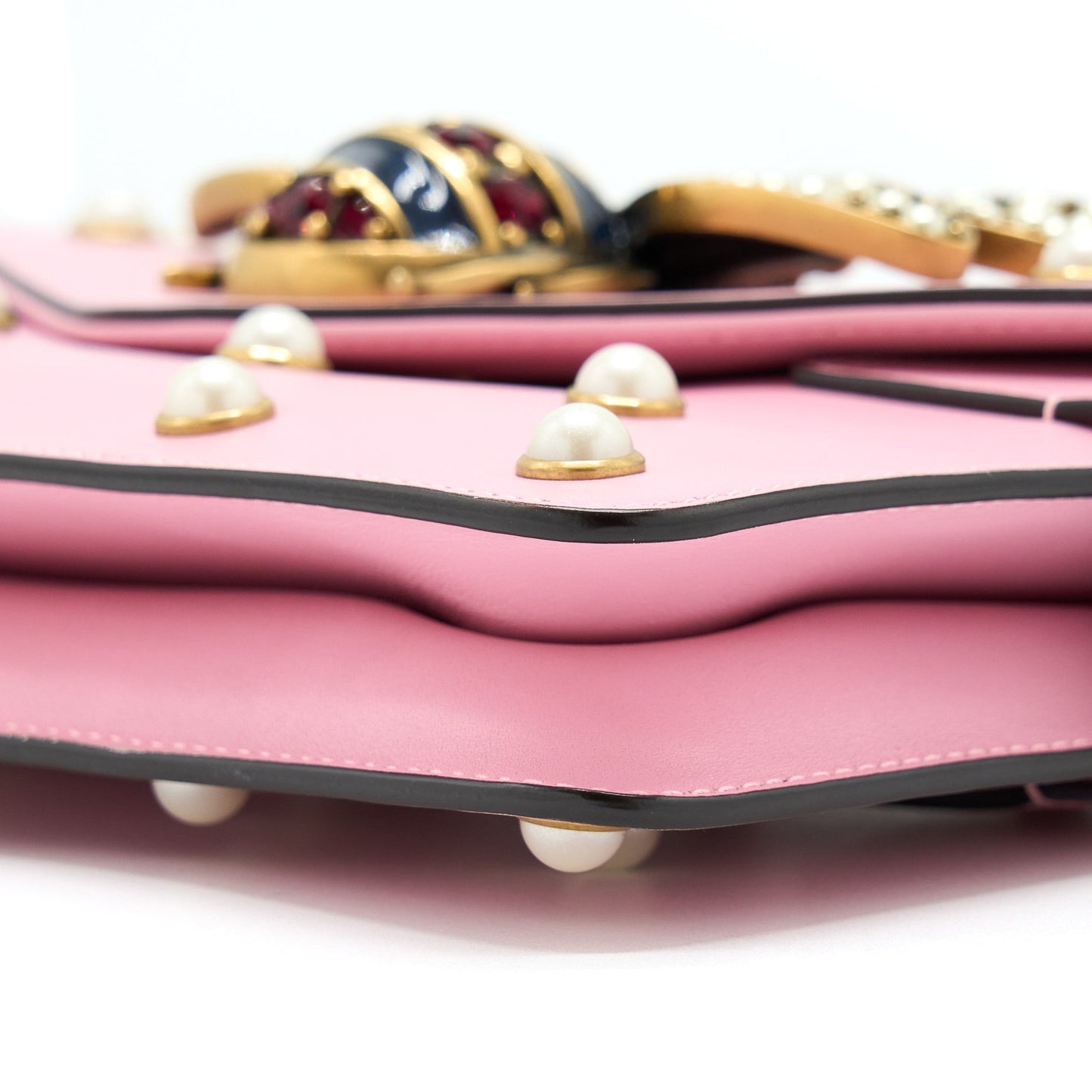 Gucci Pearl Studded Mini Broadway Bee Mini Purse Pink