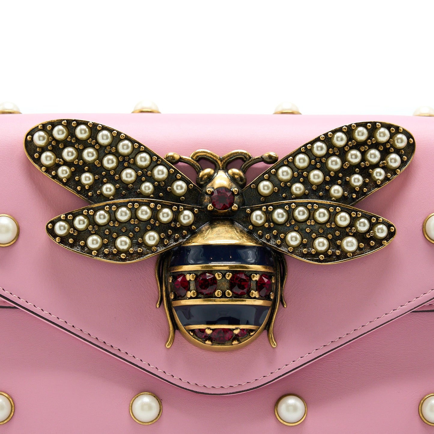 Gucci Pearl Studded Mini Broadway Bee Mini Purse Pink