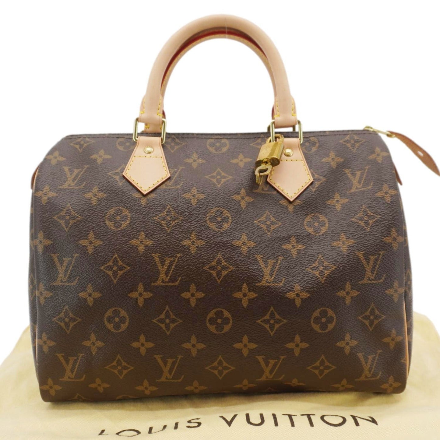 LOUIS VUITTON Speedy 30 Monogram Canvas Satchel Bag Brown