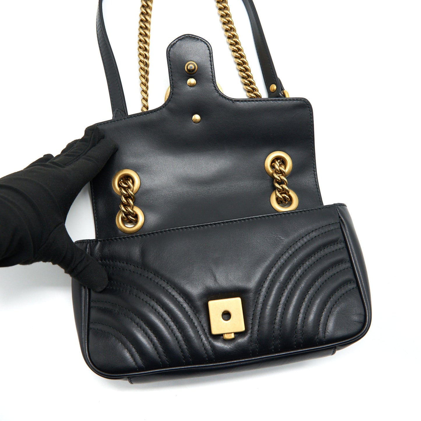 GUCCI GG MARMONT MINI BAG BLACK WITH GHW