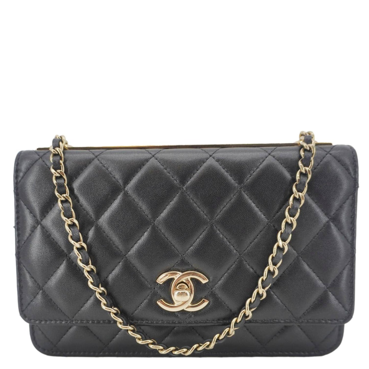 CHANEL Trendy CC Quilted Leather Wallet On Chain Crossbody Bag Black