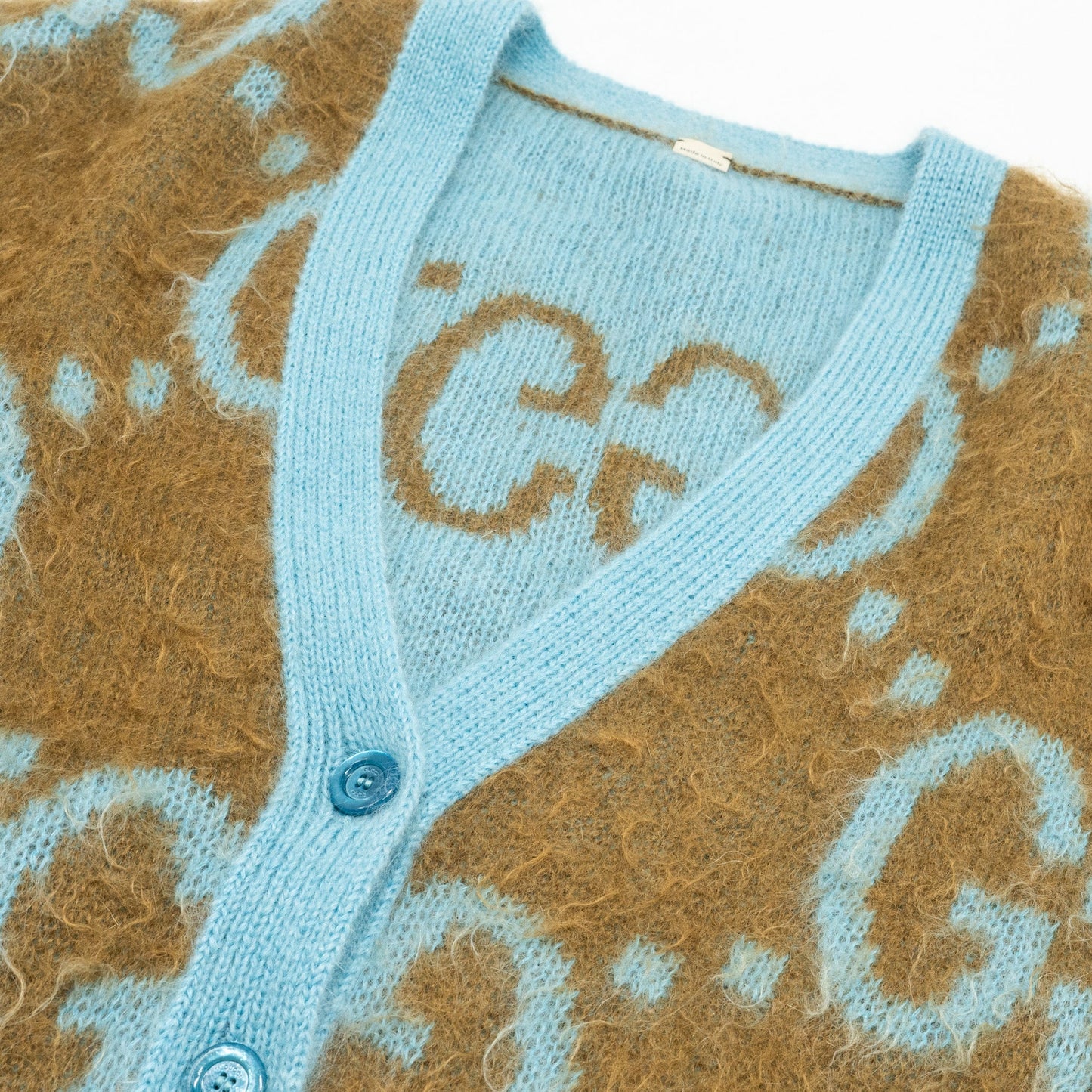 Gucci Size S Reversible Cardigan Mohair/Polyamide/Wool Light Blue/Brown