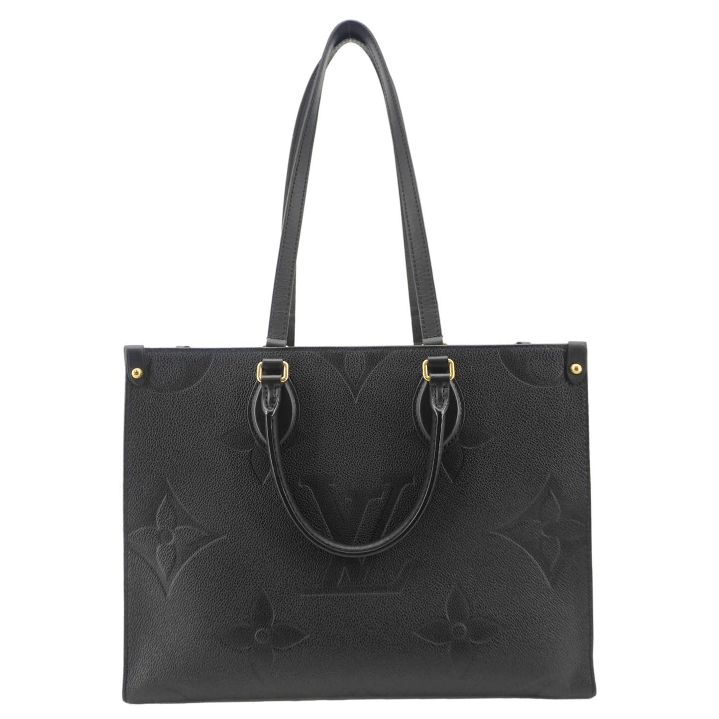 LOUIS VUITTON Onthego MM Giant Monogram Empreinte Leather Tote Bag Black