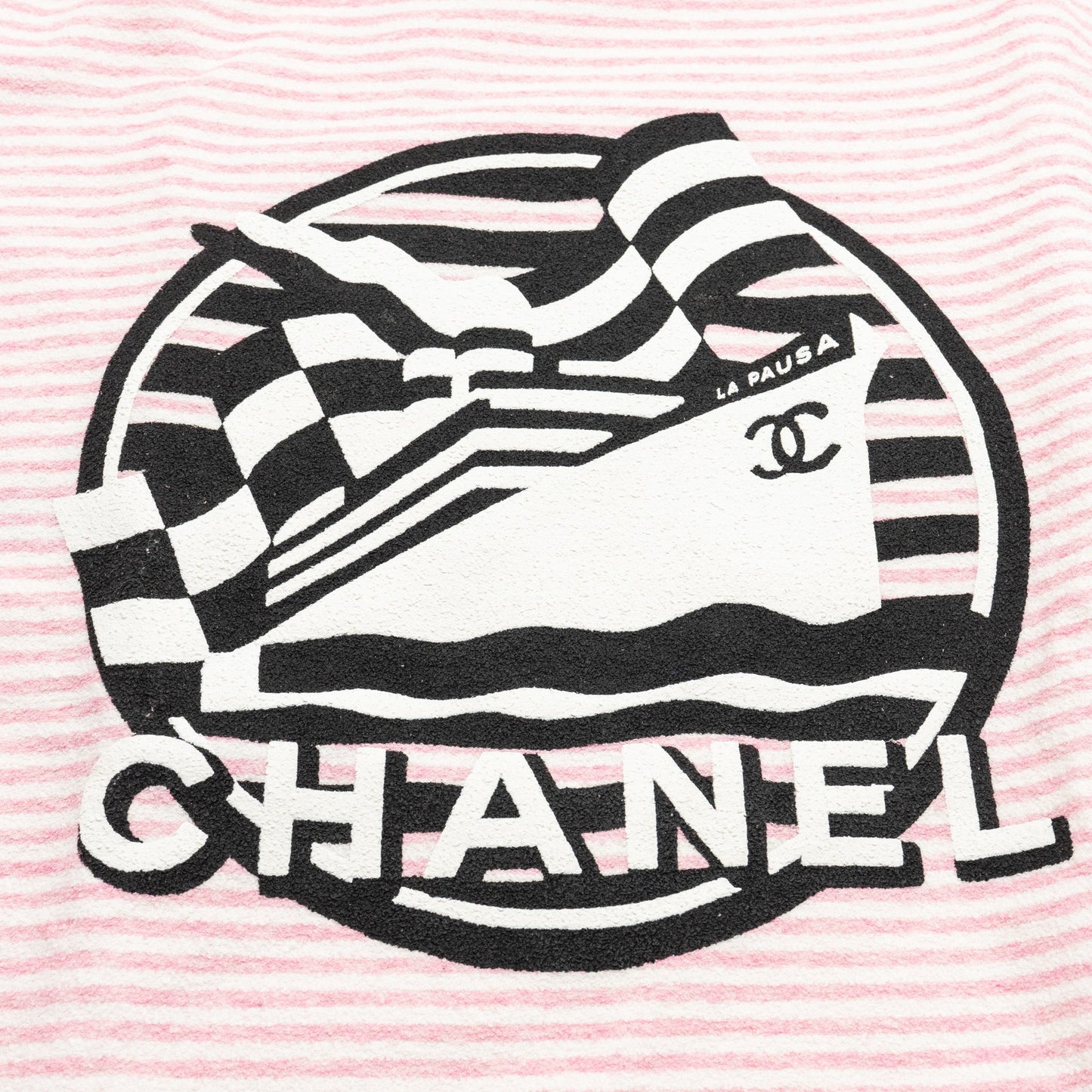 Chanel Size 36 19C LA PAUSA Striped Terrycl T-shirt Cotton/Polyamide/Elastane Pink/White