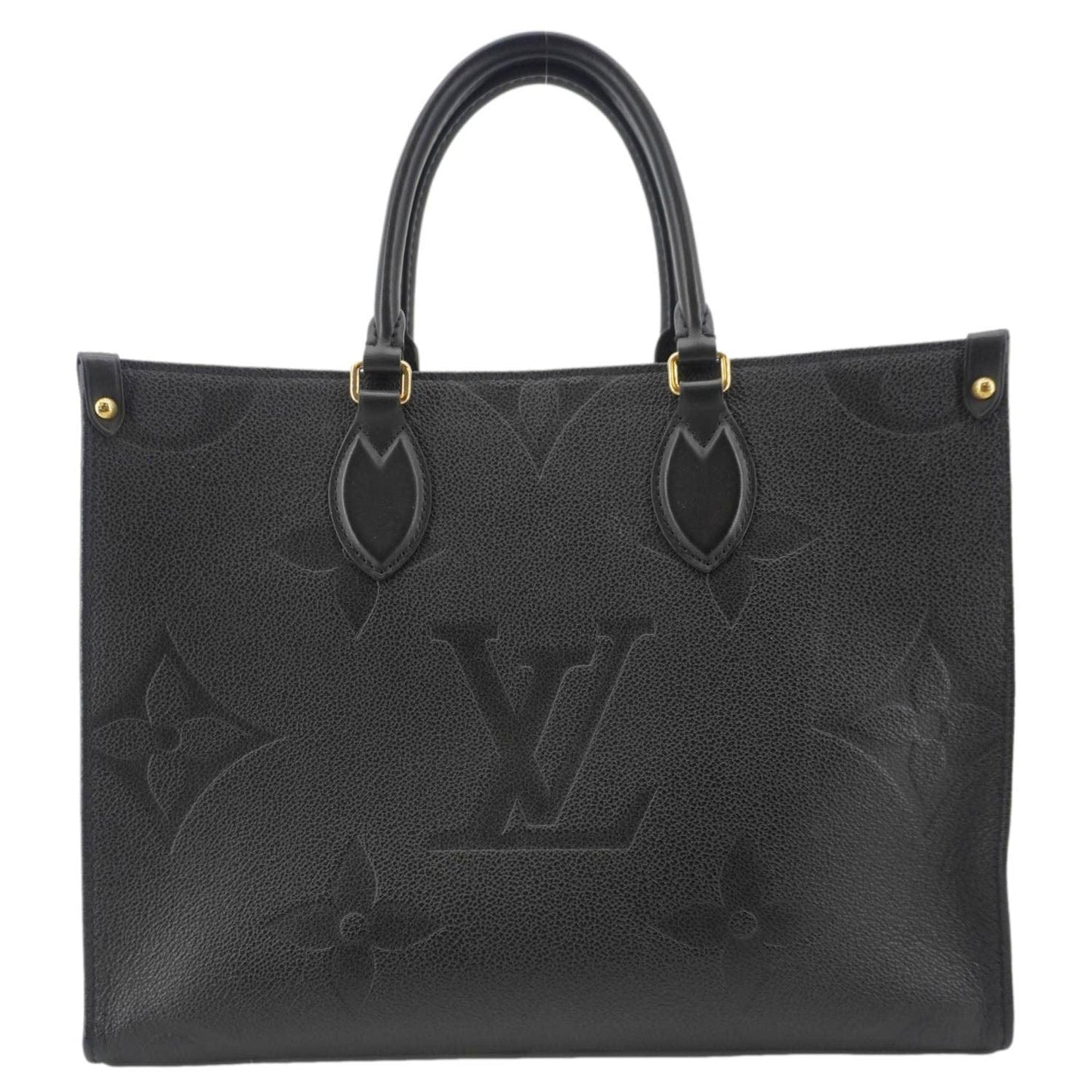 LOUIS VUITTON Onthego MM Giant Monogram Empreinte Leather Tote Bag Black