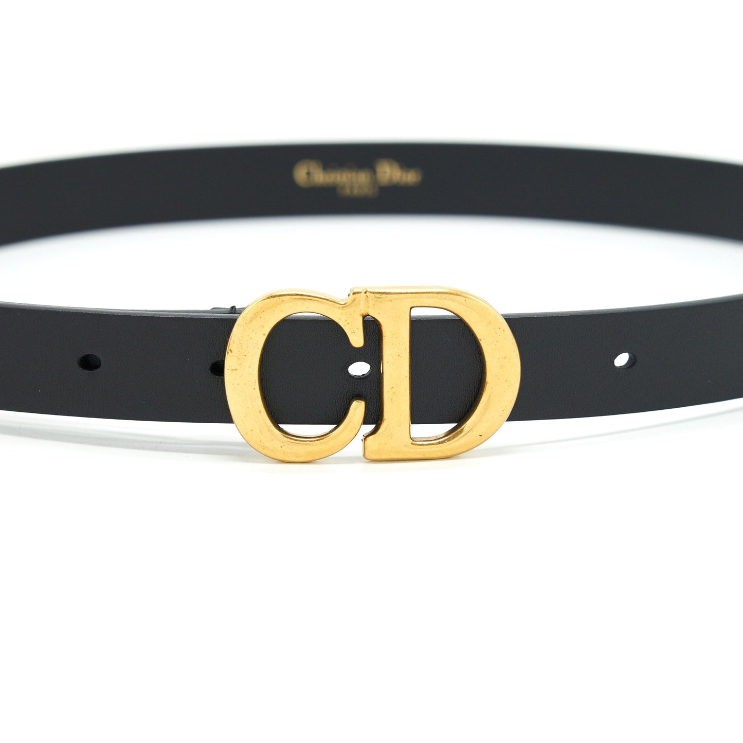 Dior size75 20mm Saddle Belt Calfskin Black