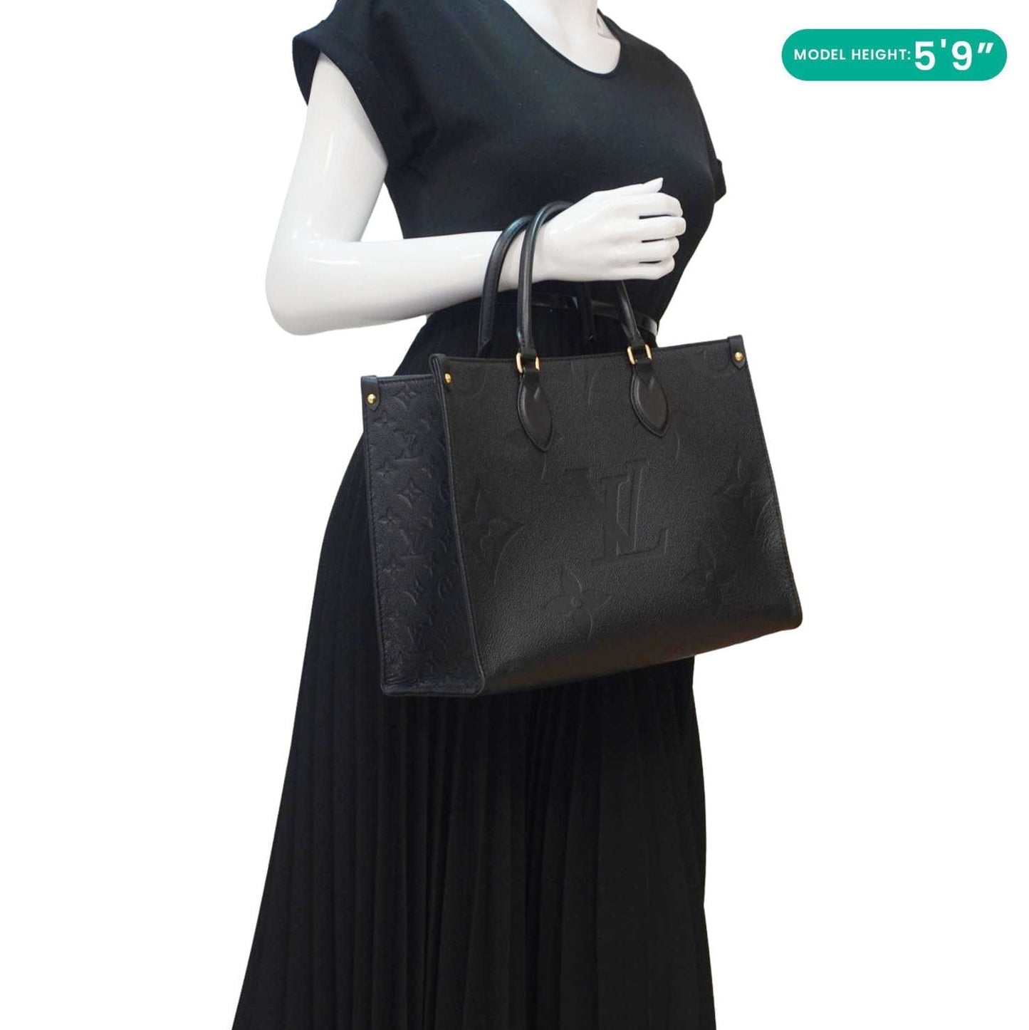 LOUIS VUITTON Onthego MM Giant Monogram Empreinte Leather Tote Bag Black