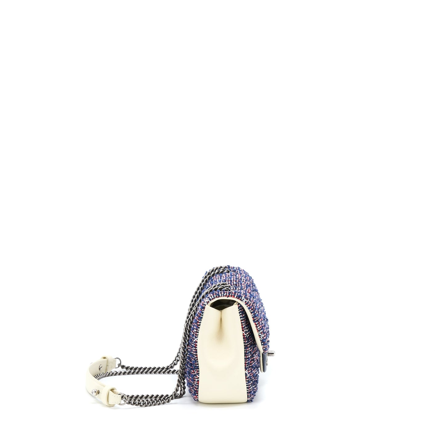 Chanel Seasonal Mini Rectangular Flap Bag Tweed Blue/ Red/ White Ruthenium Hardware