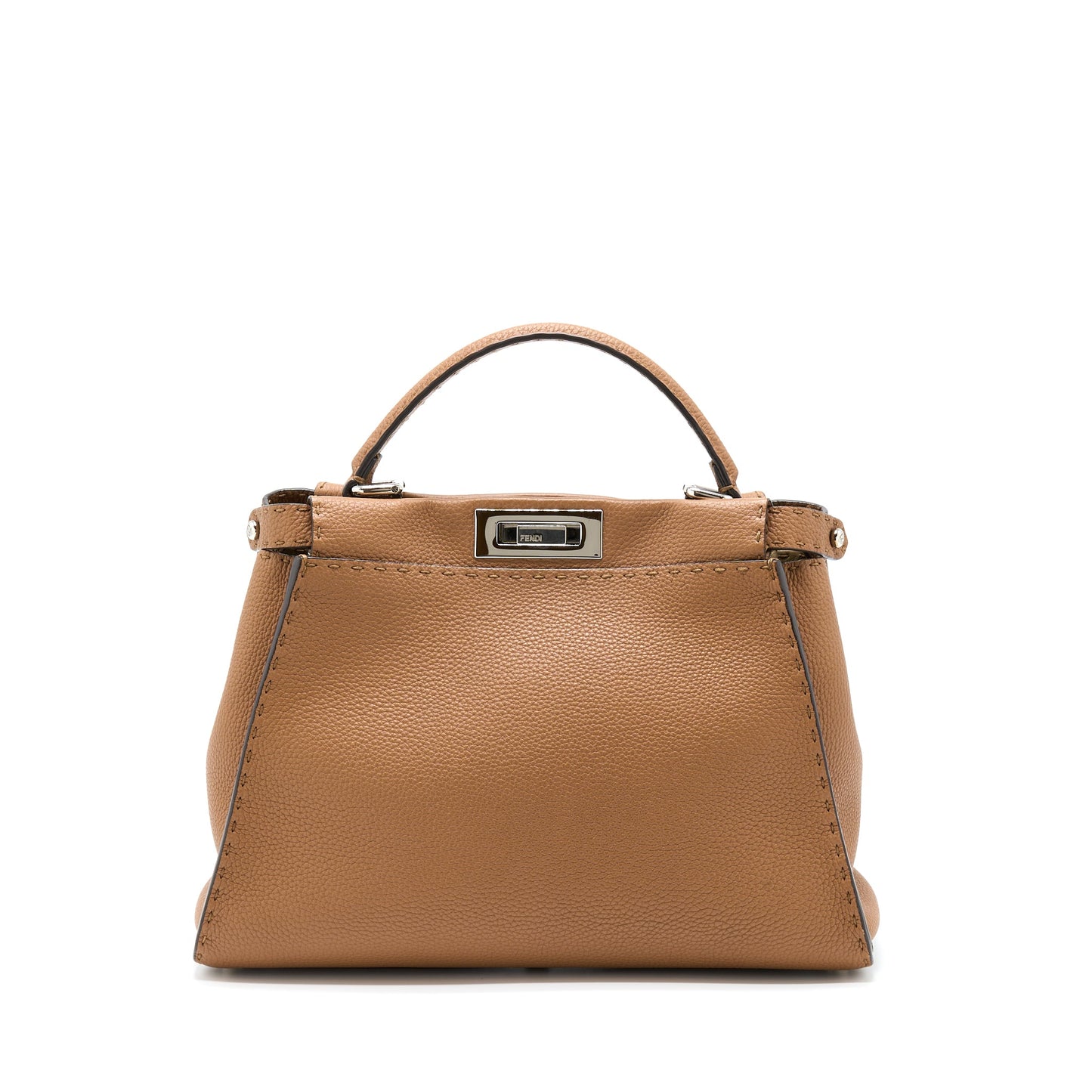 Fendi Medium Peekaboo Tote Purse Grained Calfskin Caramel