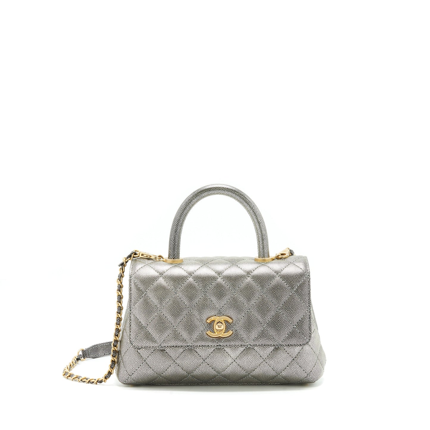 Chanel small coco handle 24cm Caviar Metallic Silver GHW