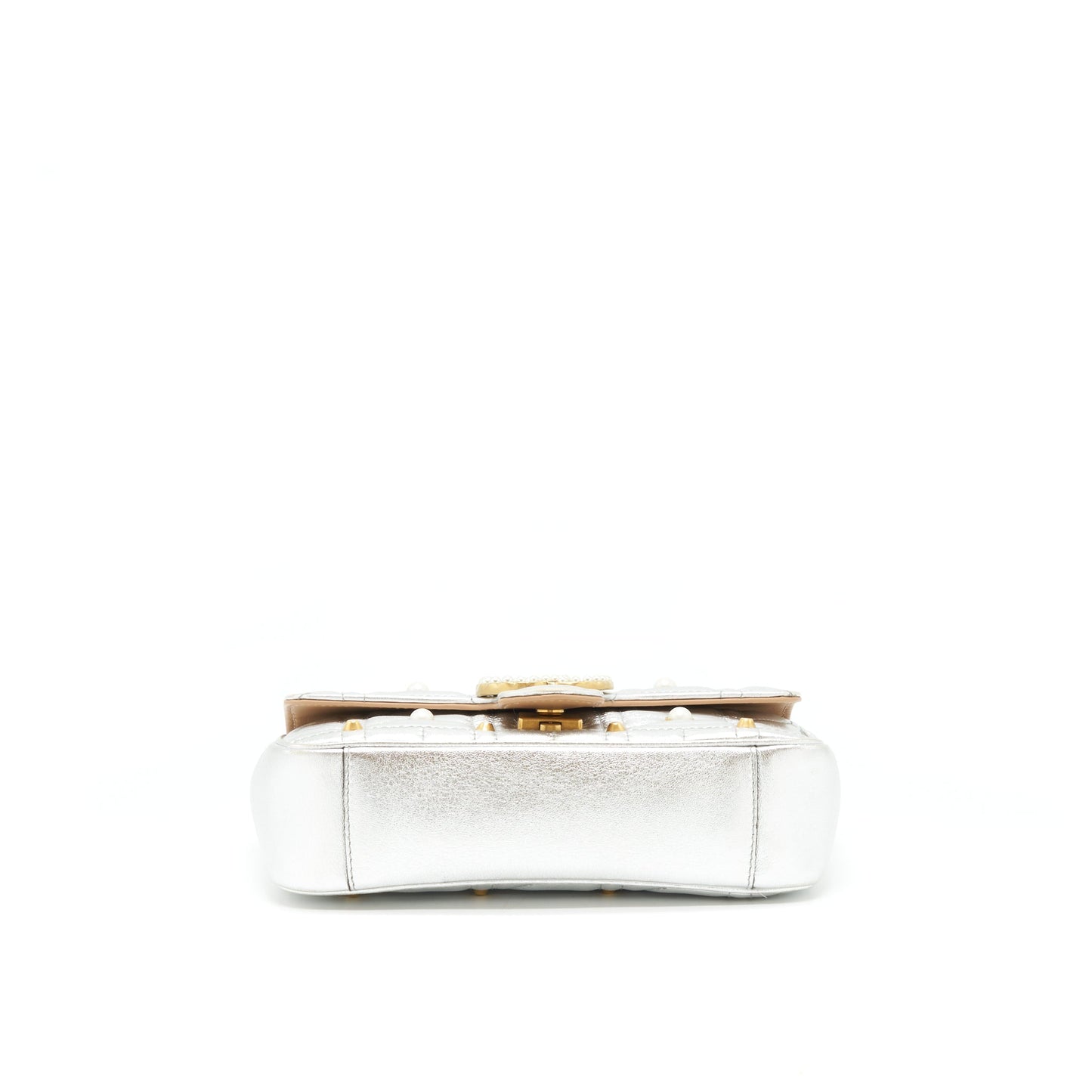 Gucci Mini Marmont Flap Purse Limited Edition Silver With Pearl/Gold Hardware
