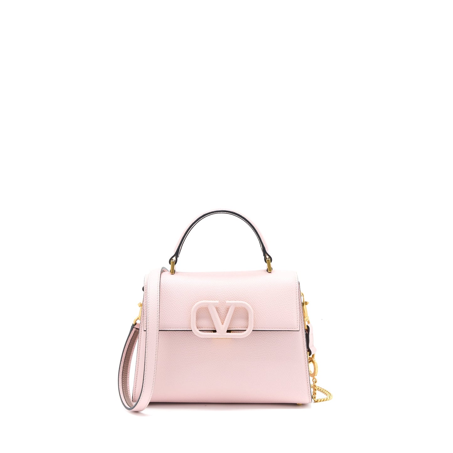 Valentino Small Vsling Top Handle Purse Grainy Calfskin Pink Brushed