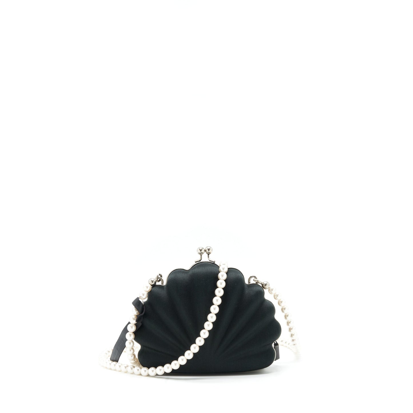 Balenciaga Satin Beads Shell Clutch black