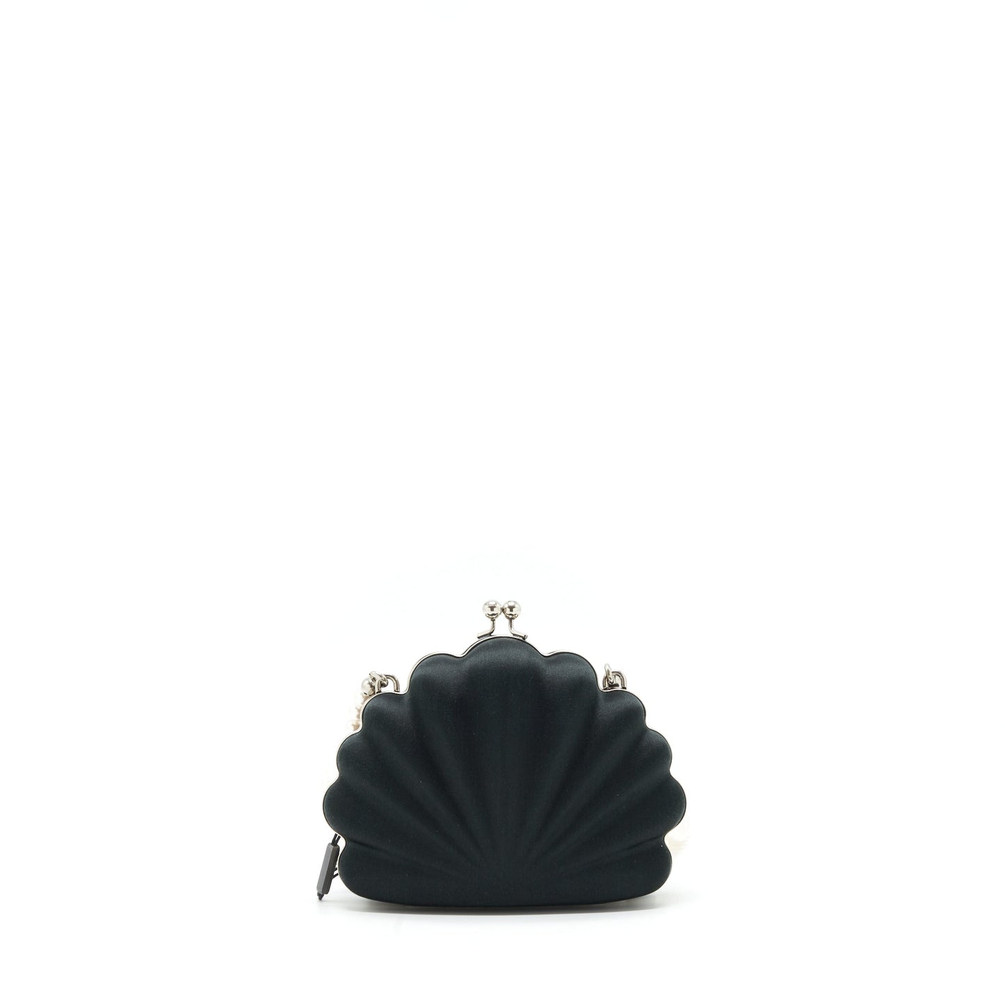Balenciaga Satin Beads Shell Clutch black