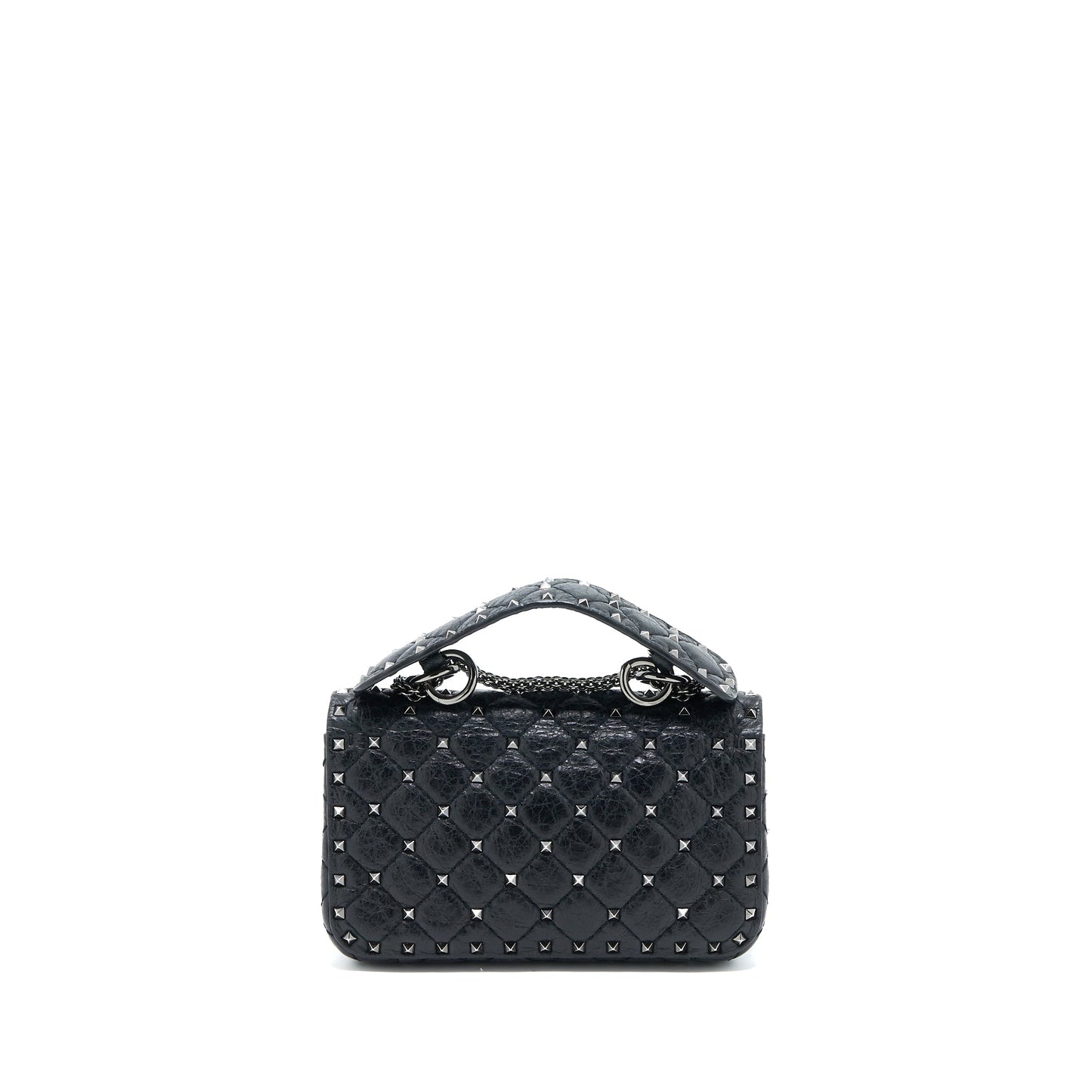 Valentino Rockstud Top Handle Flap Purse with Chain Black
