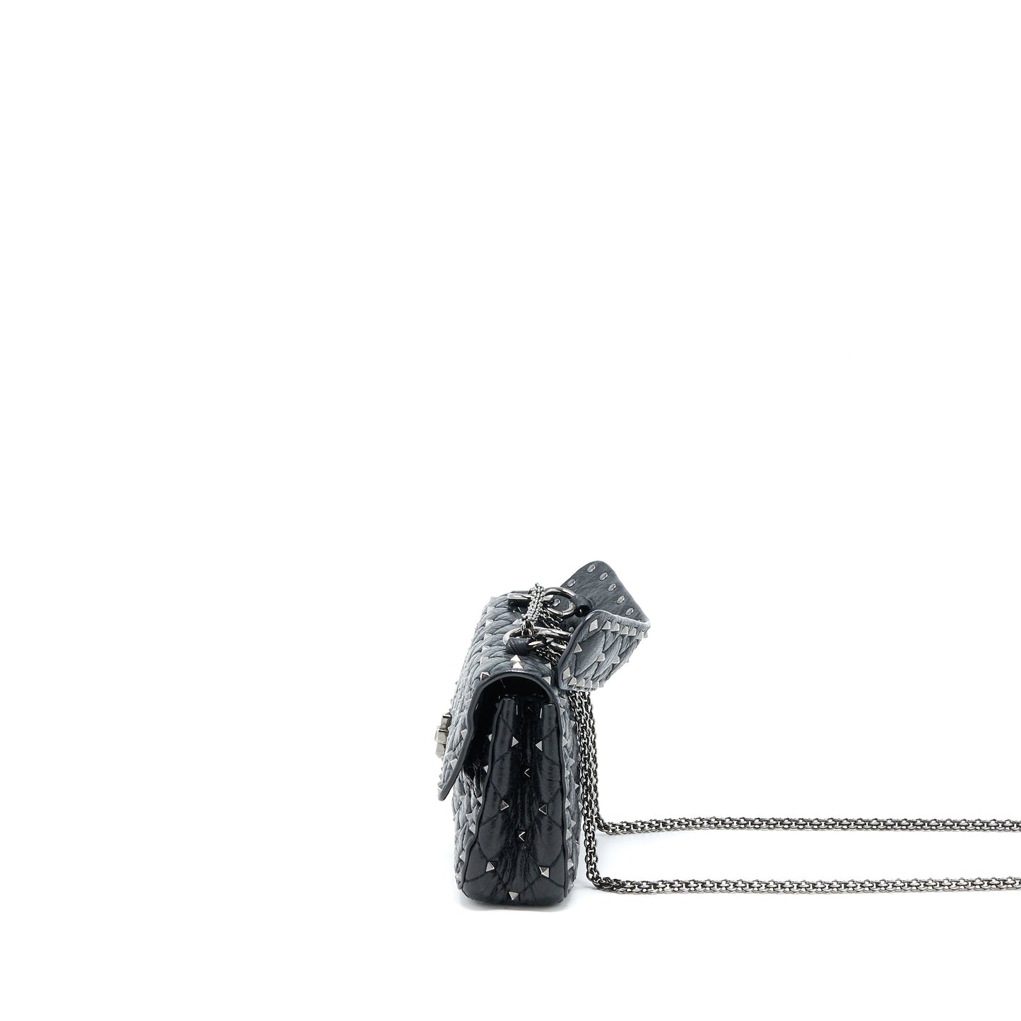 Valentino Rockstud Top Handle Flap Purse with Chain Black