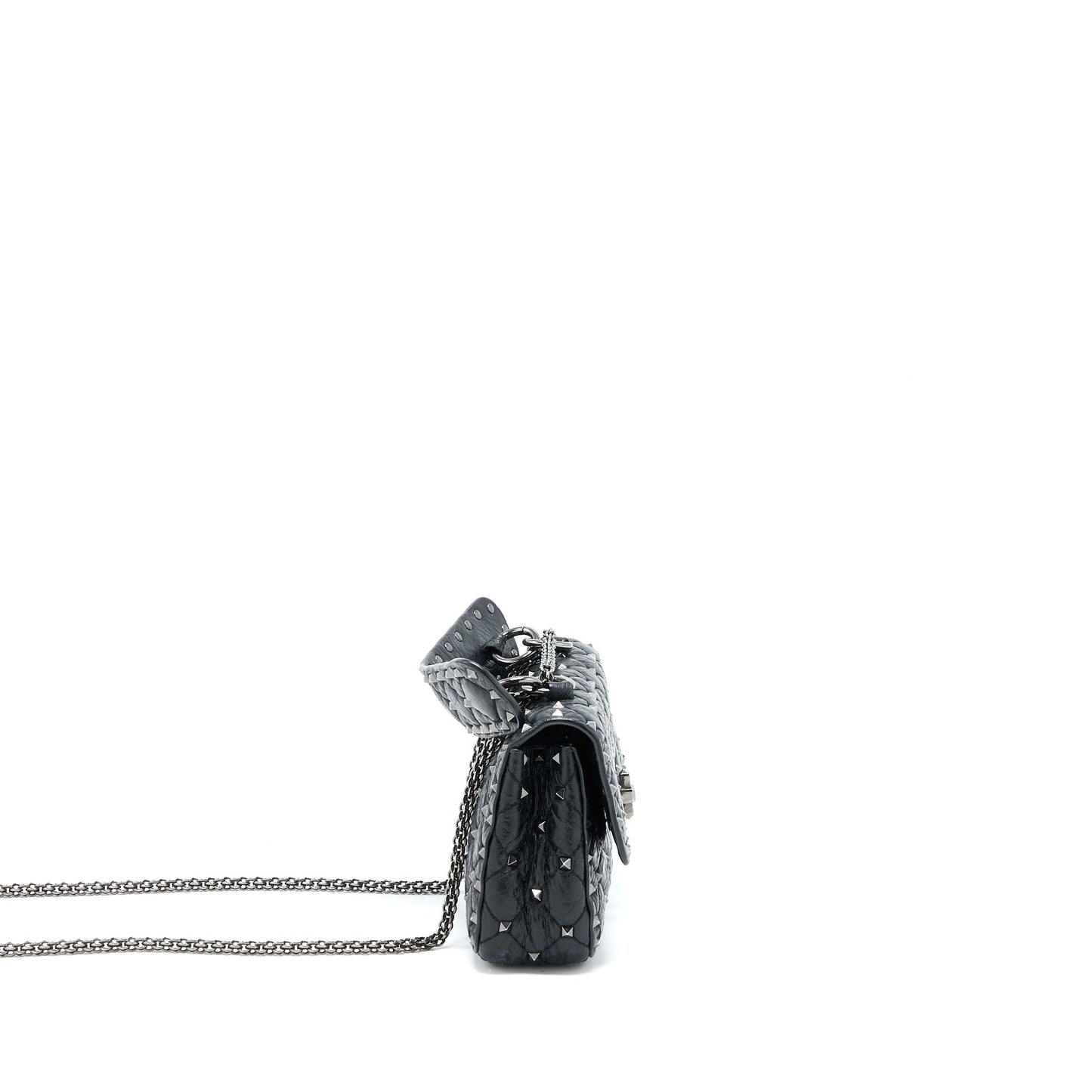 Valentino Rockstud Top Handle Flap Purse with Chain Black