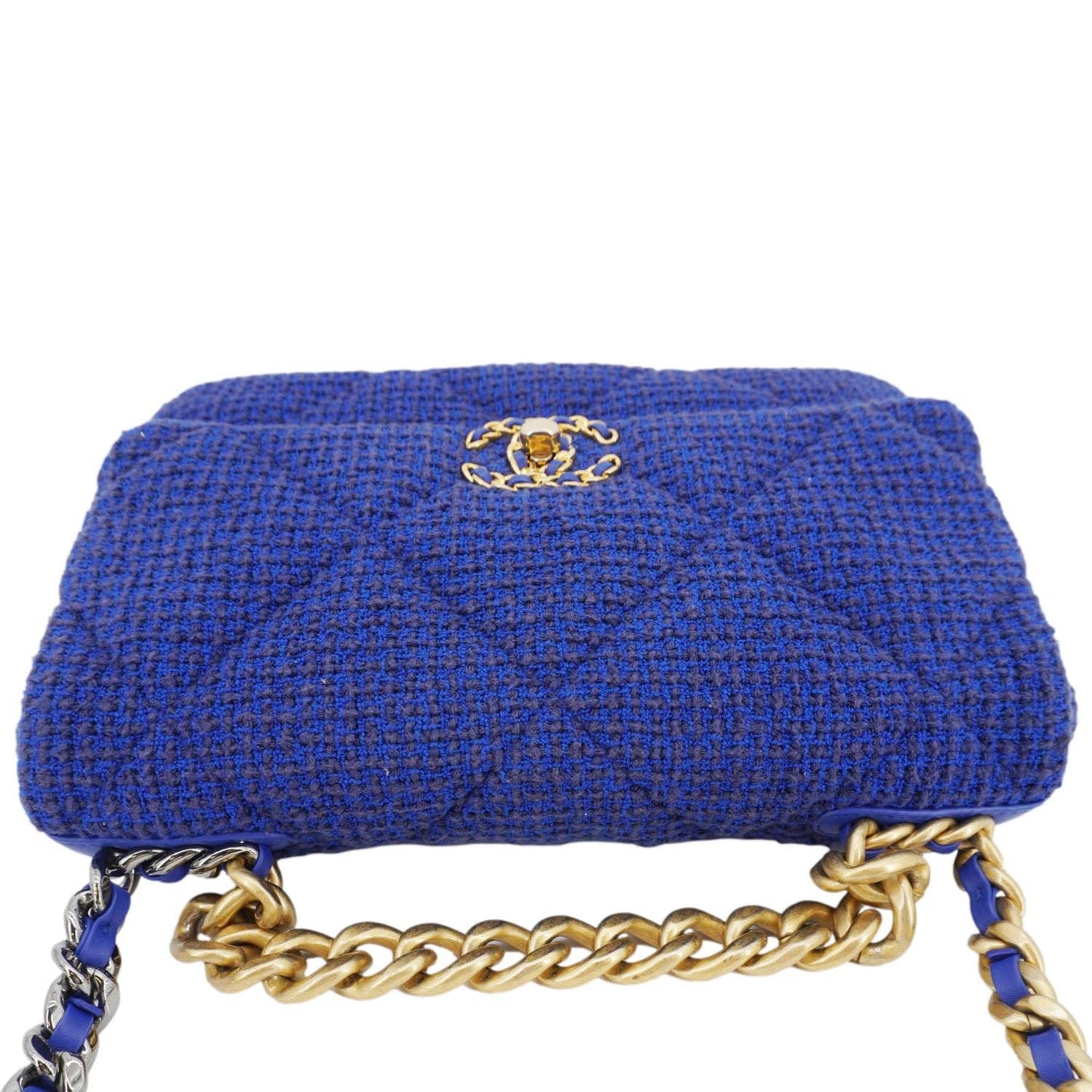 CHANEL 19 Flap Quilted Tweed Shoulder Bag Blue