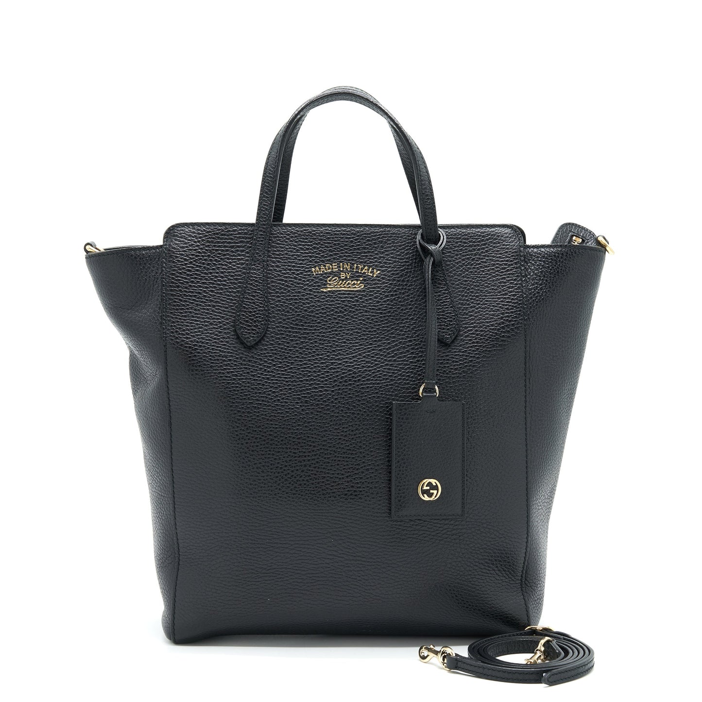 Gucci Grained calfskin Tote Purse Black with long strap