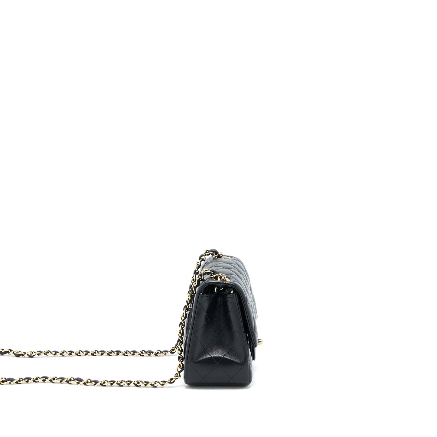 Chanel Classic Mini Square Flap Bag Lambskin Black LGHW (Microchip)
