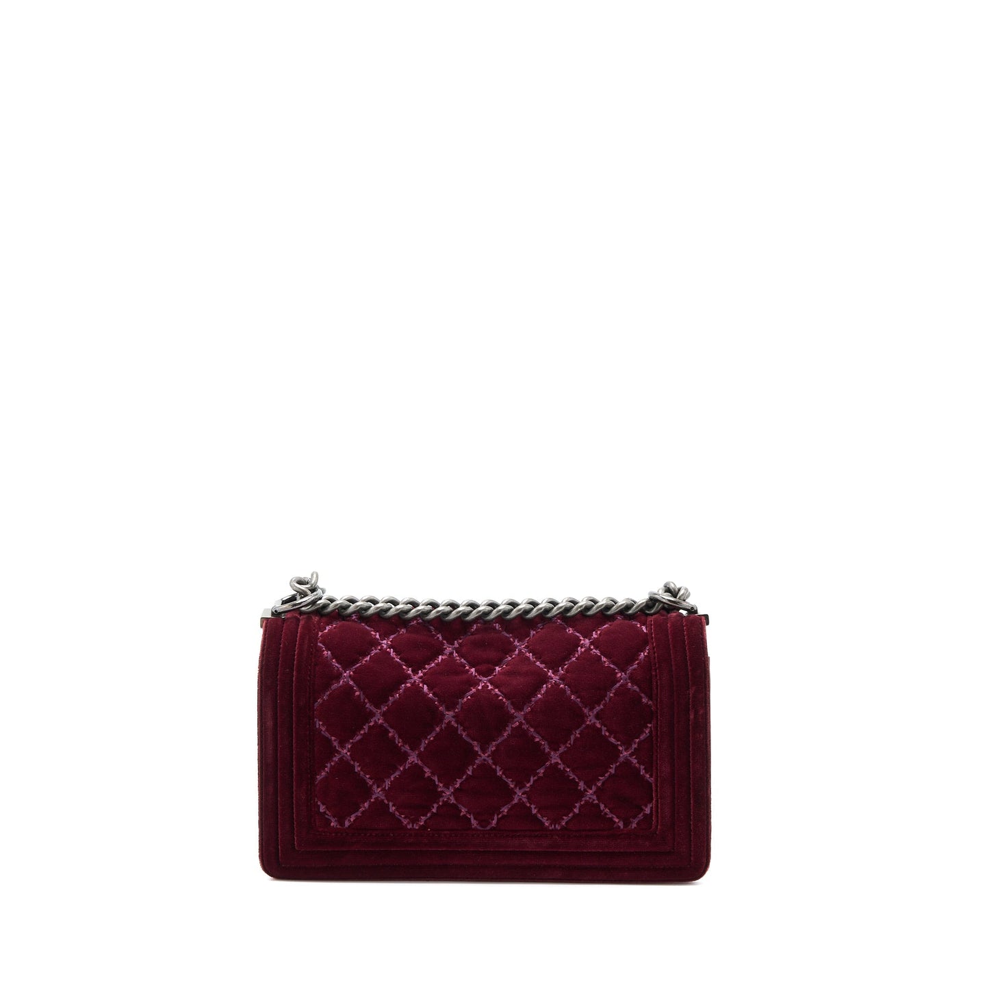 Chanel Medium Boy Bag Velvet Dark Red Ruthenium SHW