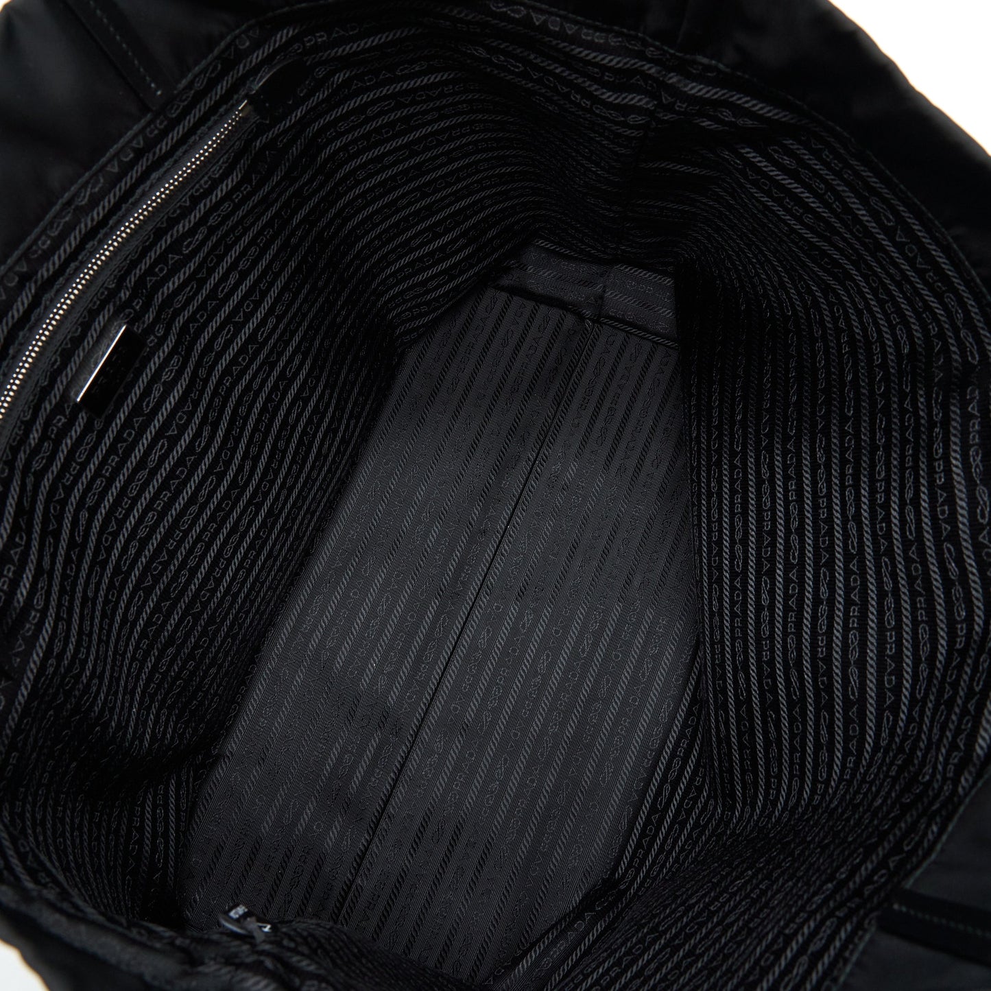 Prada Nylon Tote With Leather Handle Black