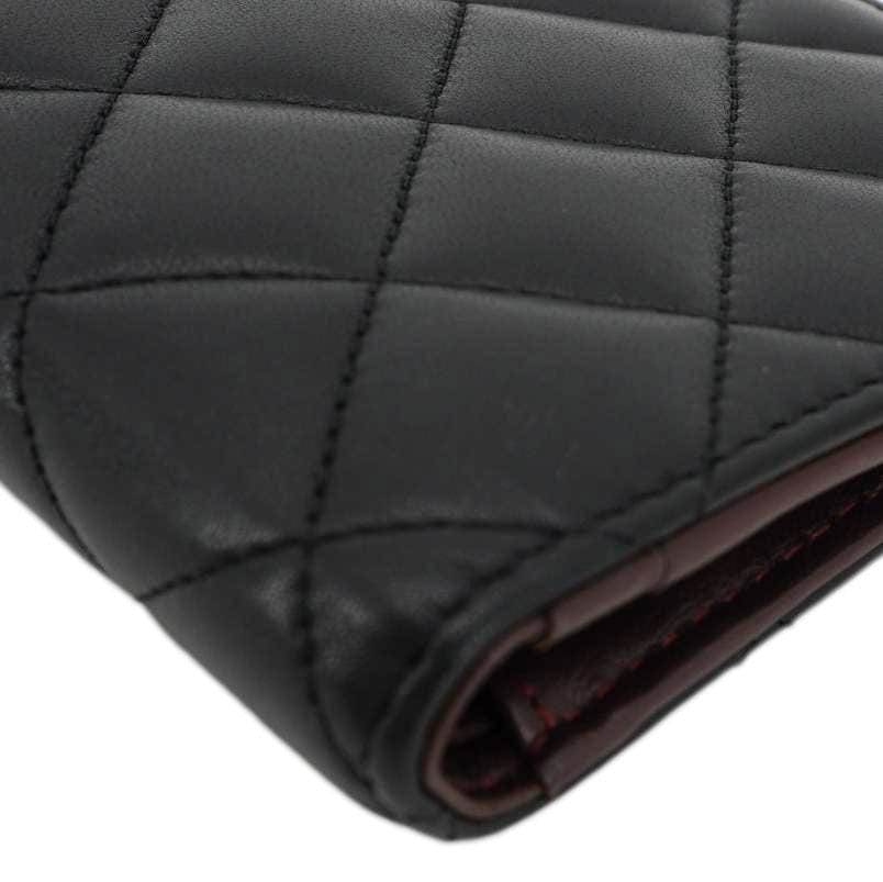 CHANEL Flap Quilted Leather Wallet Black