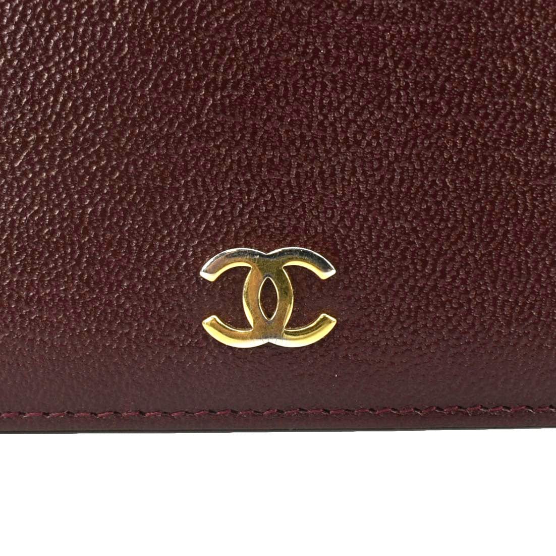 CHANEL Vintage L-Yen Leather Wallet Burgundy