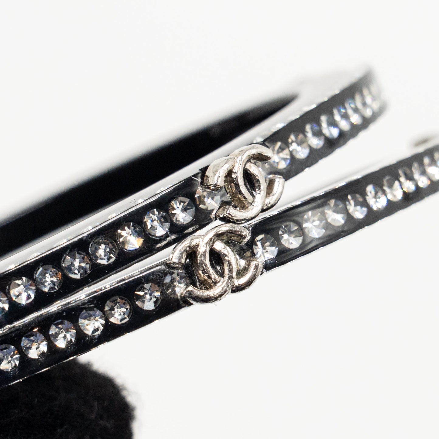 Chanel CC Logo Bracelet Resin / Crystal Black Silver Tone (Sell in a set)