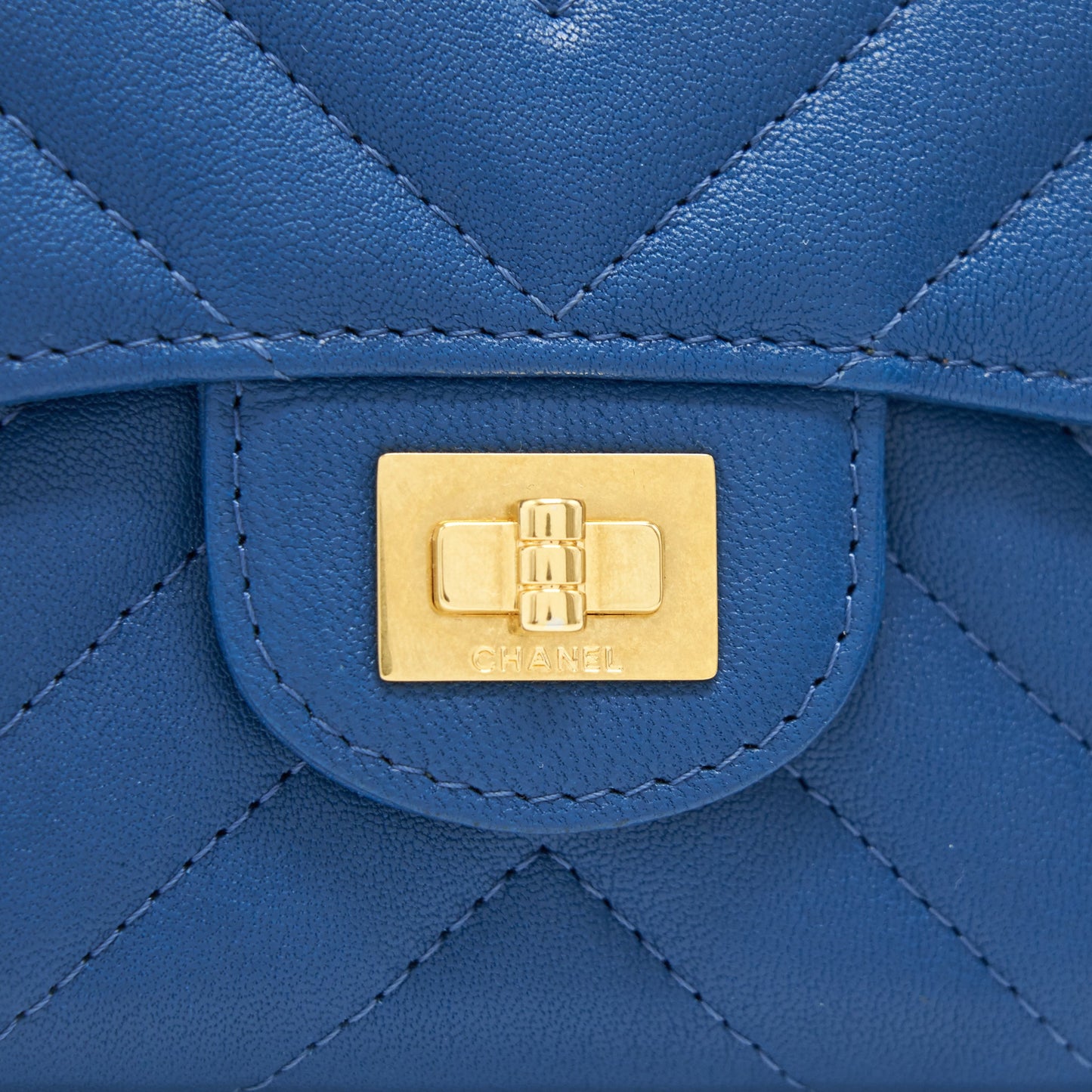 Chanel Chevron 2.55 reissue card Holder Blue GHW