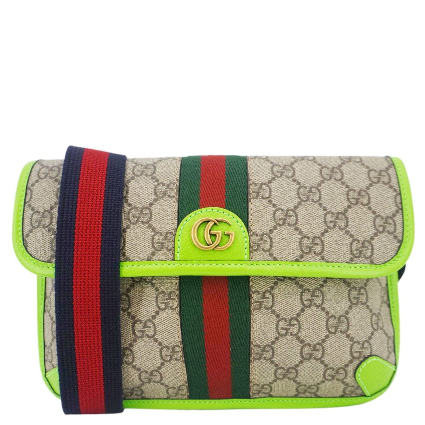 GUCCI Ophidia GG Supreme Canvas Web Belt Bag Neon Green 752597