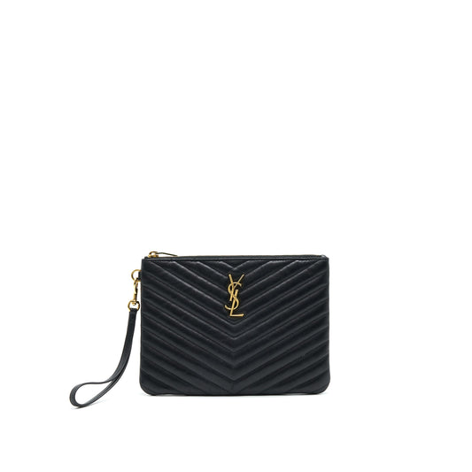 Saint Laurent Monogram Quilted Leather Pouch Black