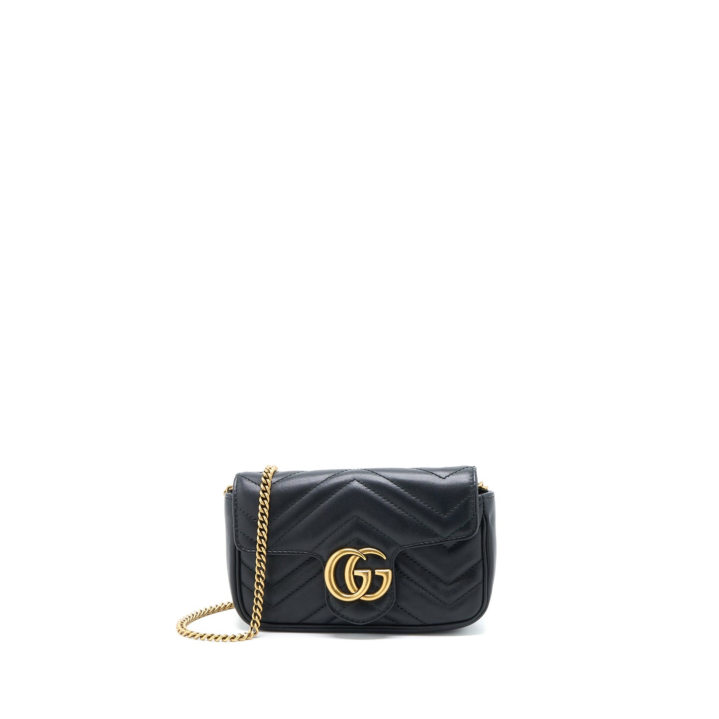 Gucci Marmont Super Mini Chain Purse Calfskin Black Brushed