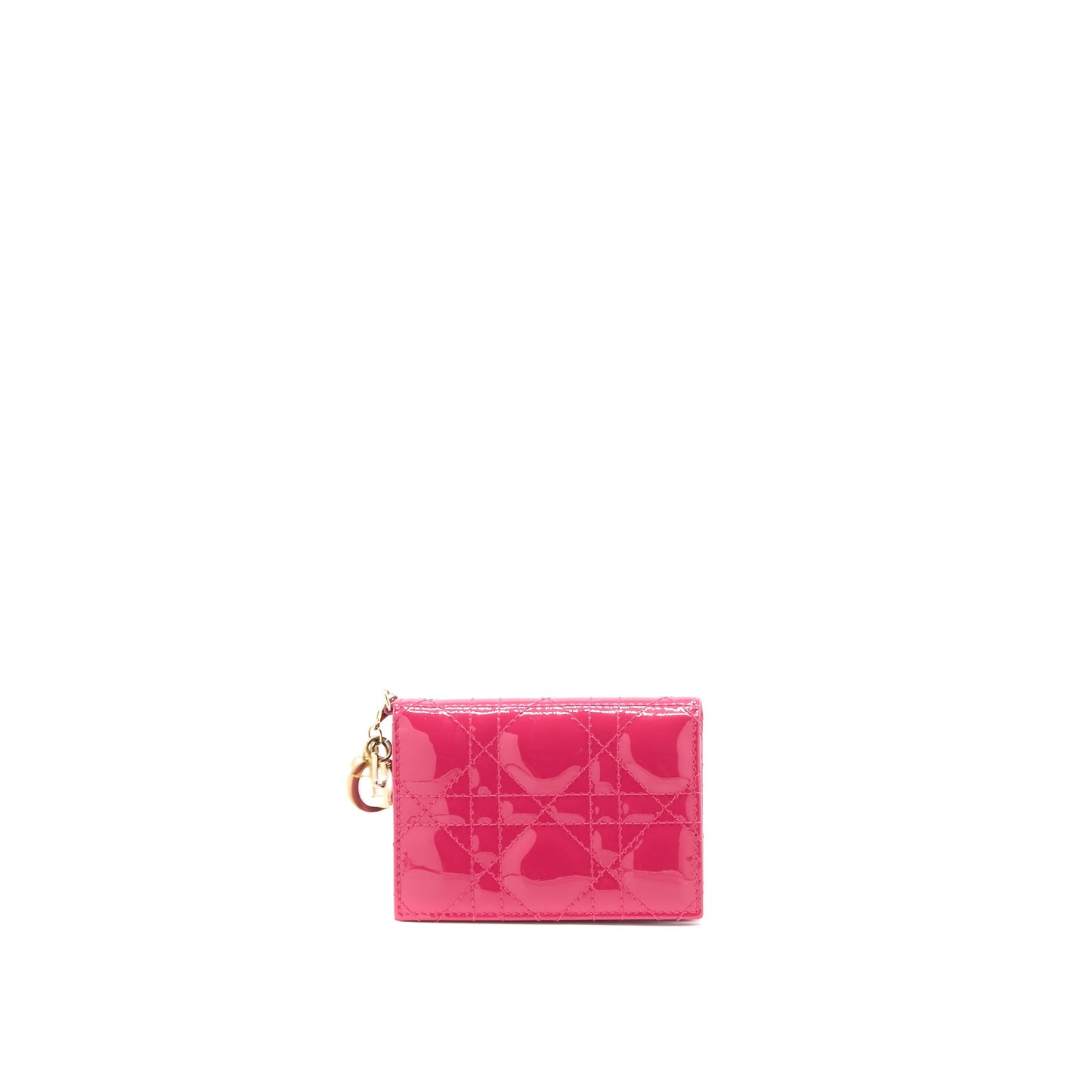 Dior Flap Card Holder Patent Calfskin Pink