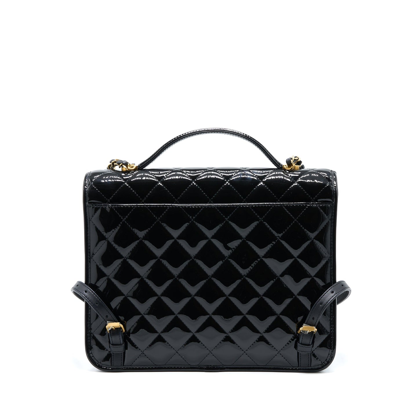 Chanel 22K Large Backpack Patent Black Brushed GHW (Microchip)