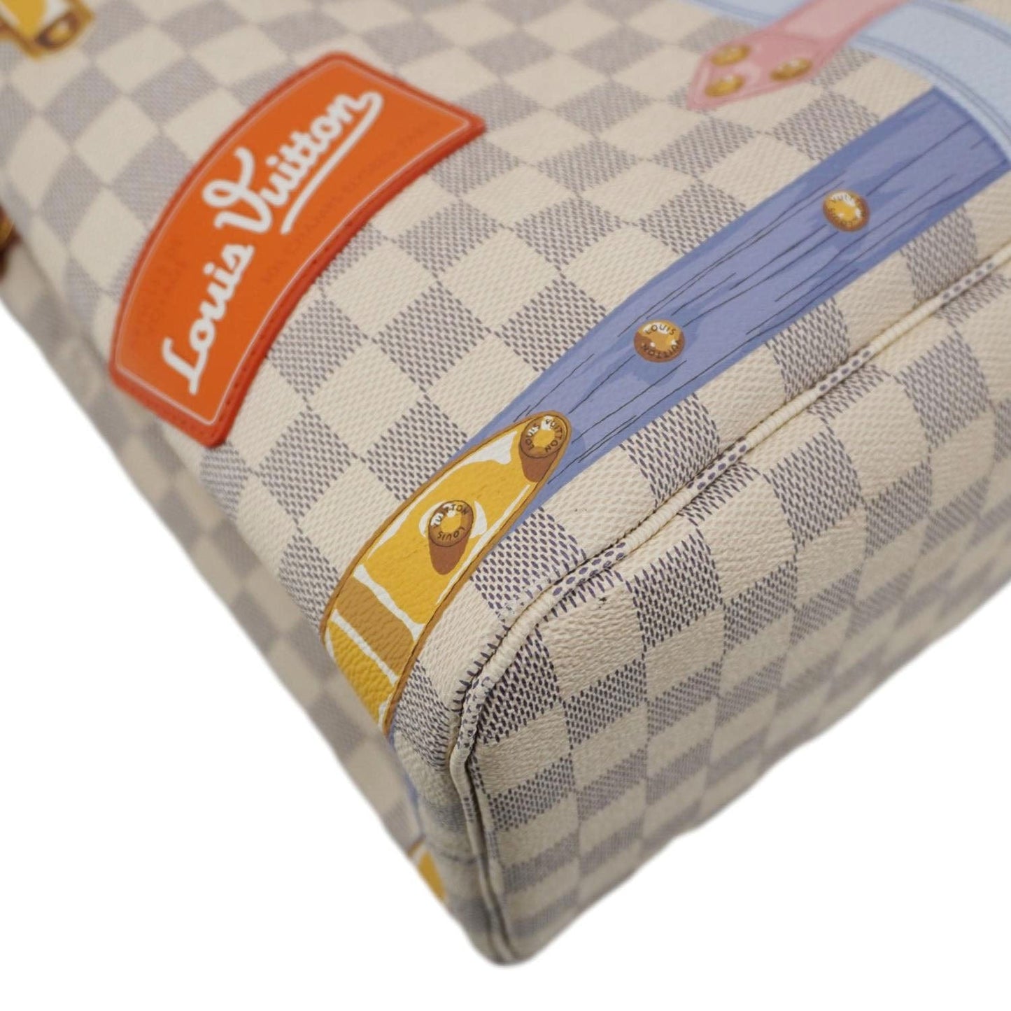 LOUIS VUITTON Neverfull Summer Trunk Damier Azur Shoulder Bag White