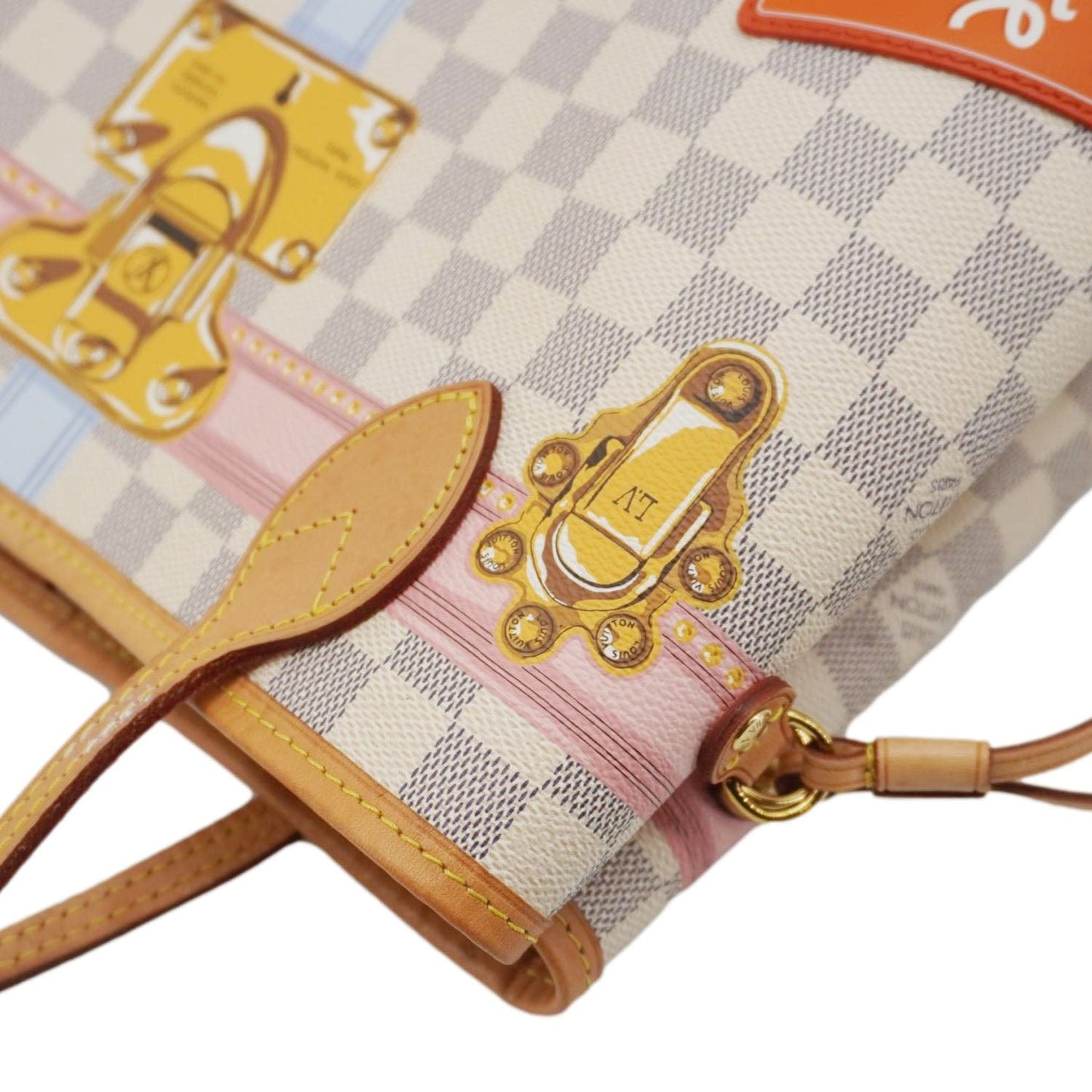LOUIS VUITTON Neverfull Summer Trunk Damier Azur Shoulder Bag White
