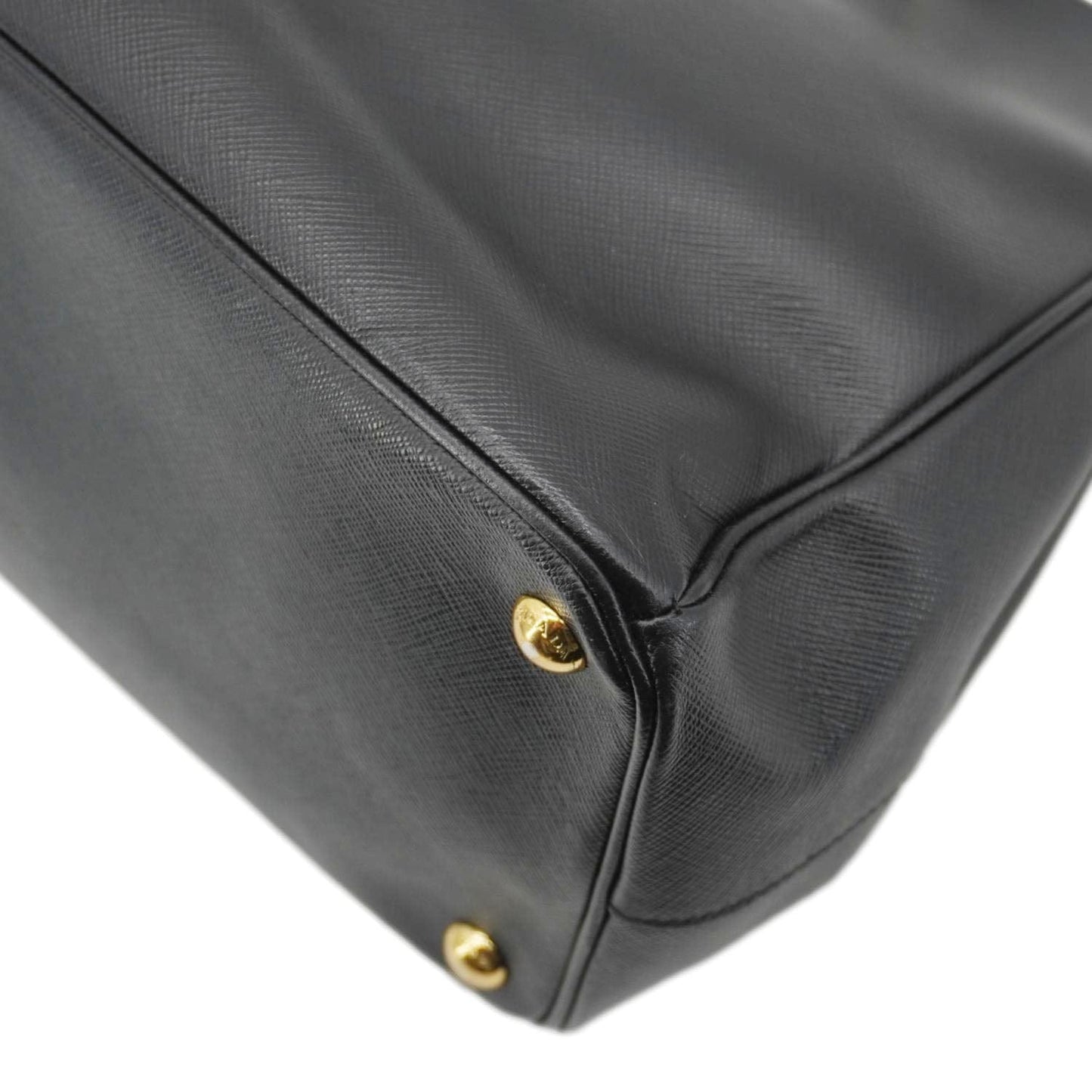 PRADA Galleria Double Zip Saffiano Leather Top Handle Tote Bag Black